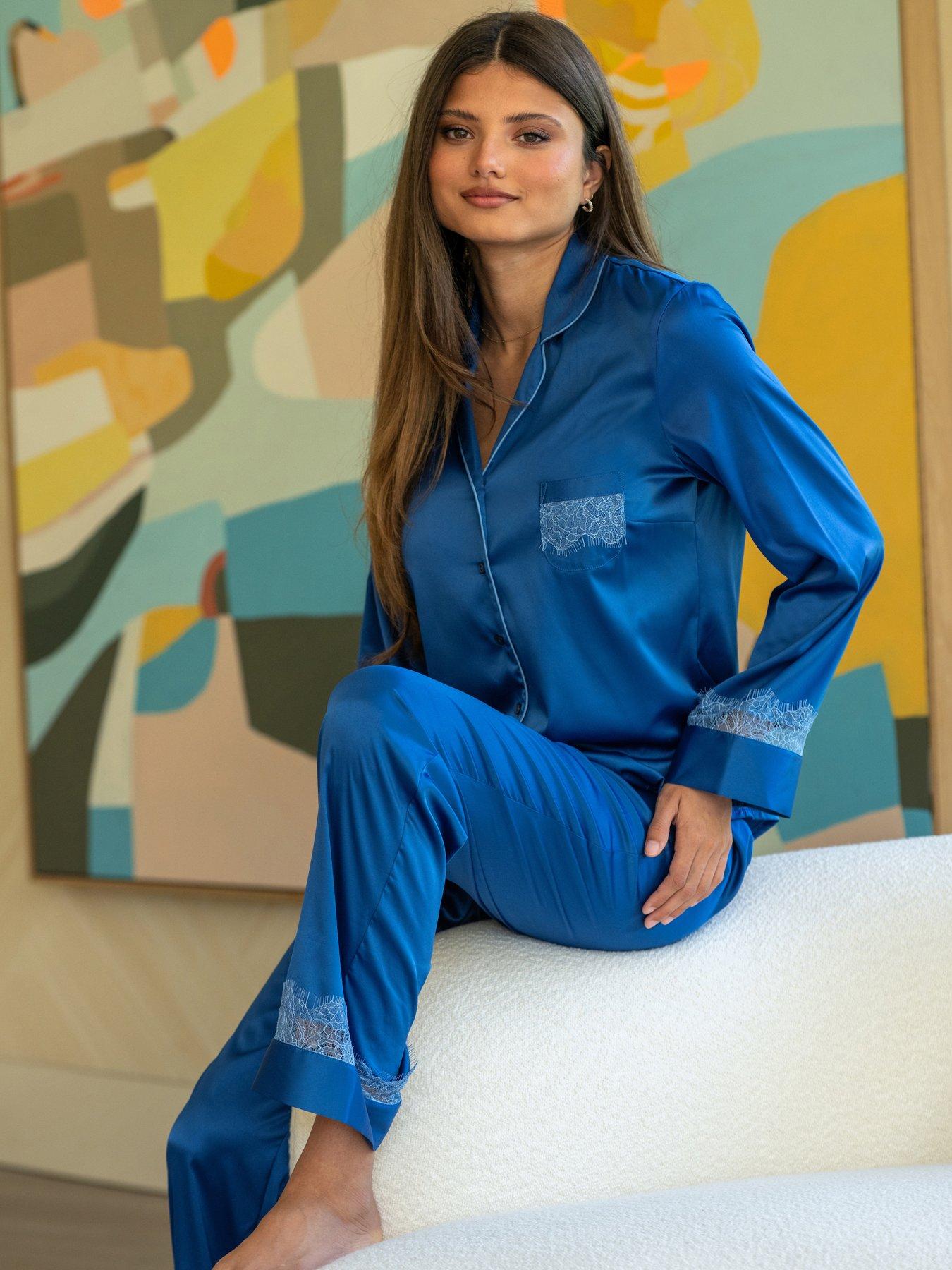 Pour Moi Dusk Satin and Lace Revere Collar Pyjama Set