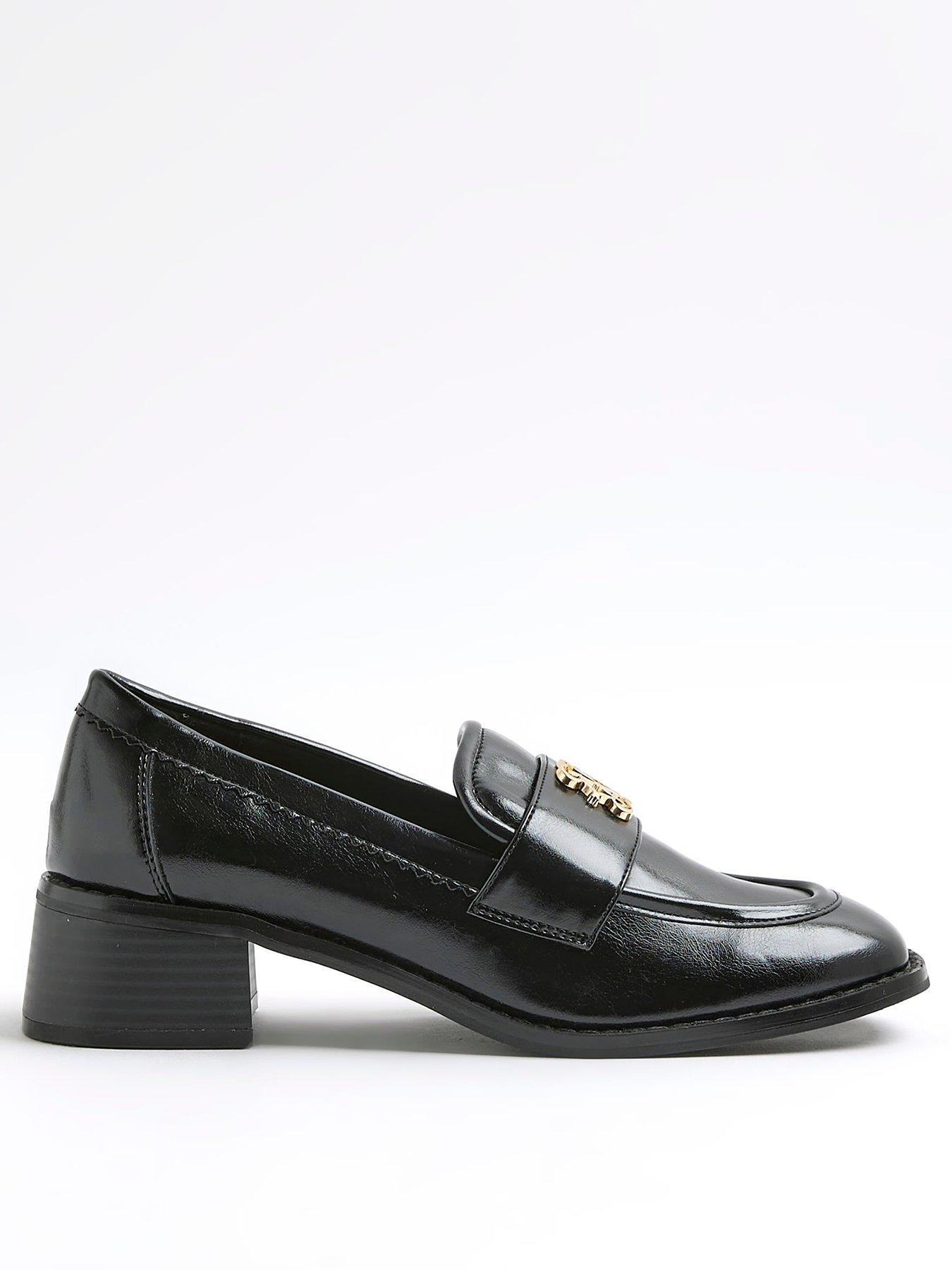 undefined Block Heel Loafers - Black