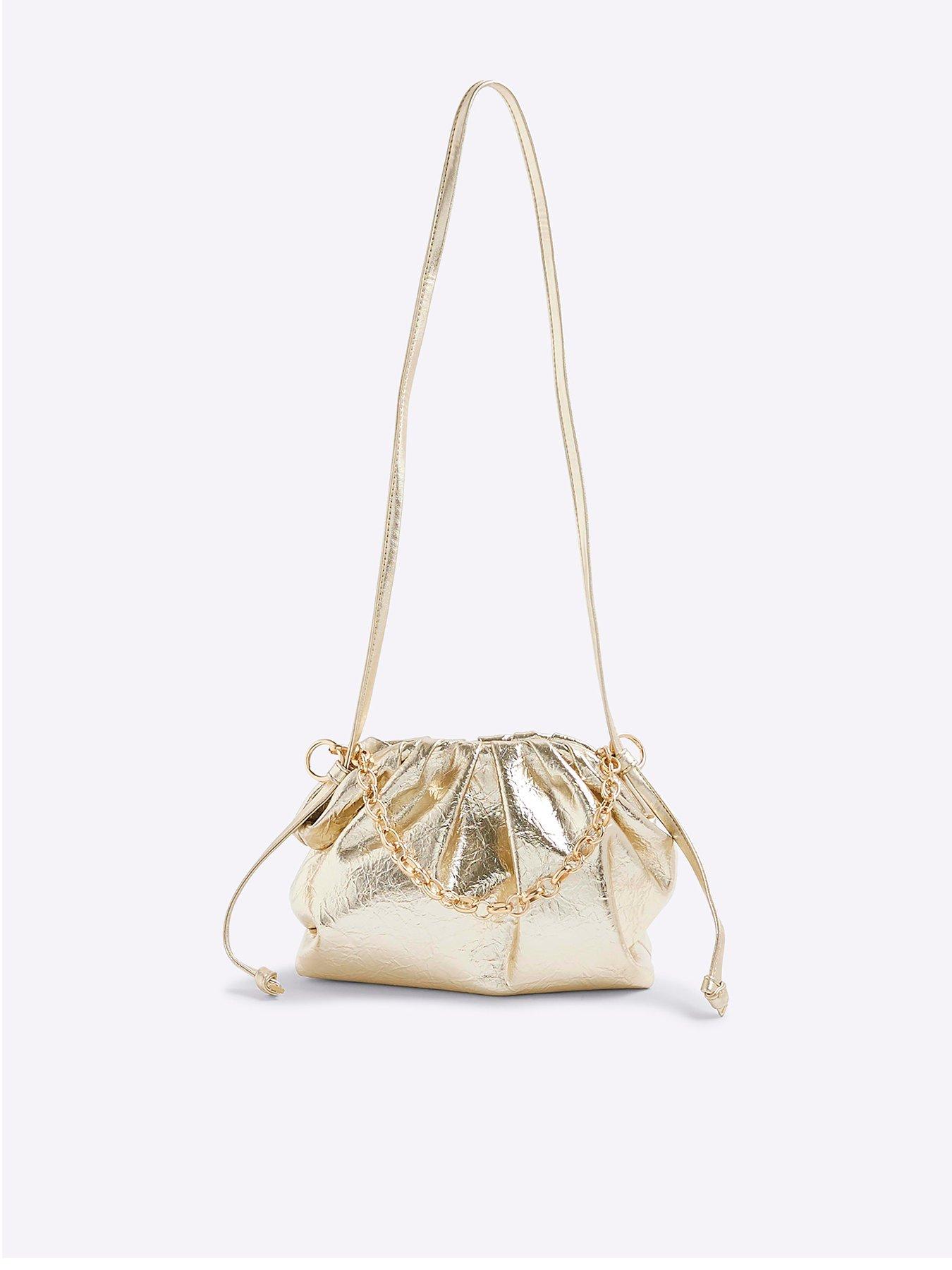 undefined Ruched Chain Detail Cross Body Bag - Gold