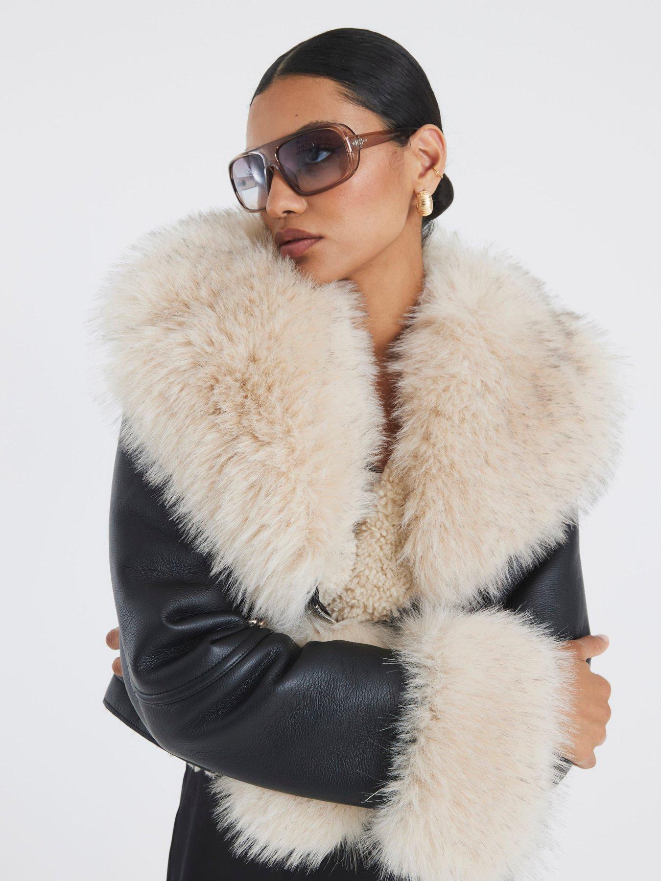undefined Faux Fur Leather Biker Jacket - Black