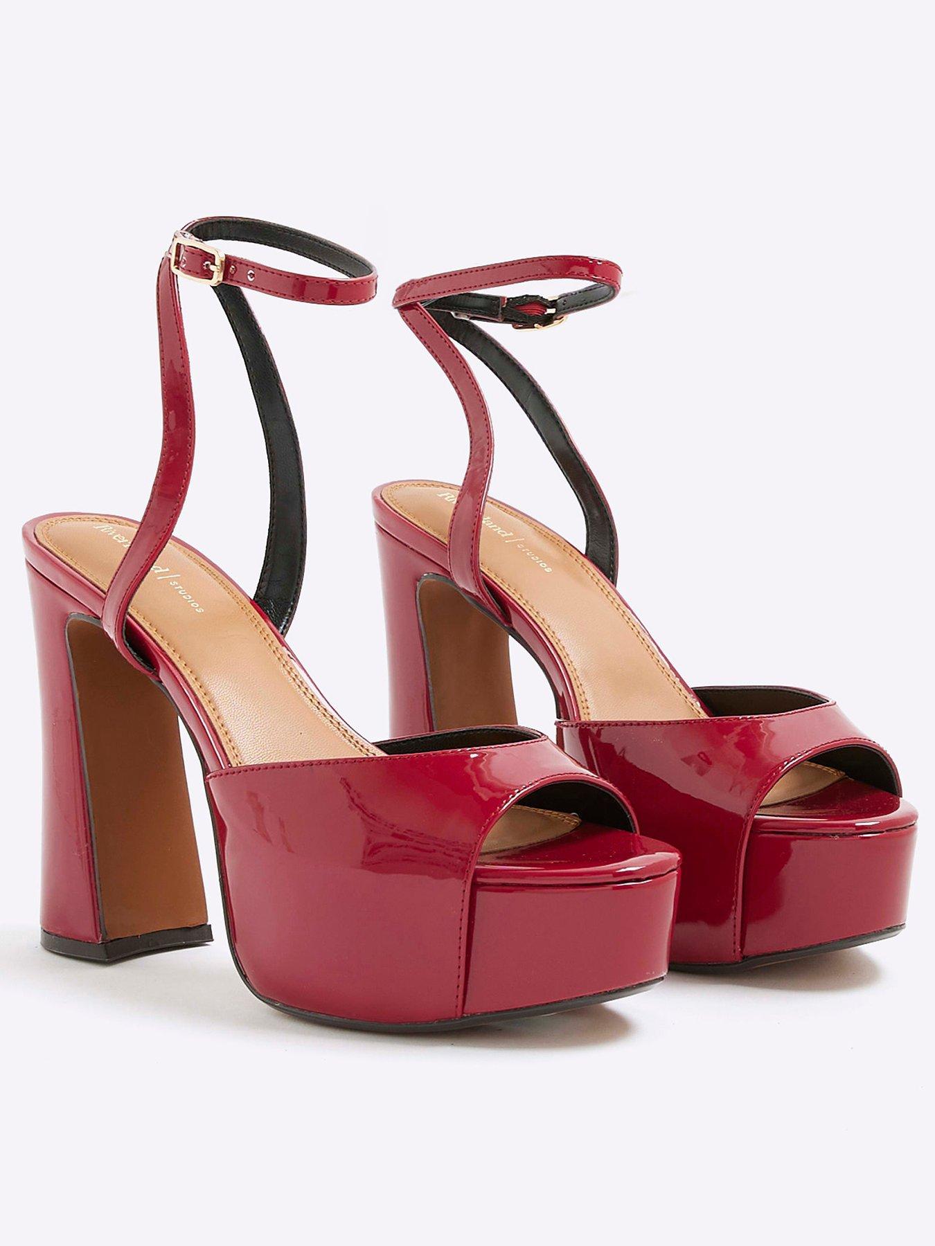 River Island Patent Platform Heeled Sandals - Red