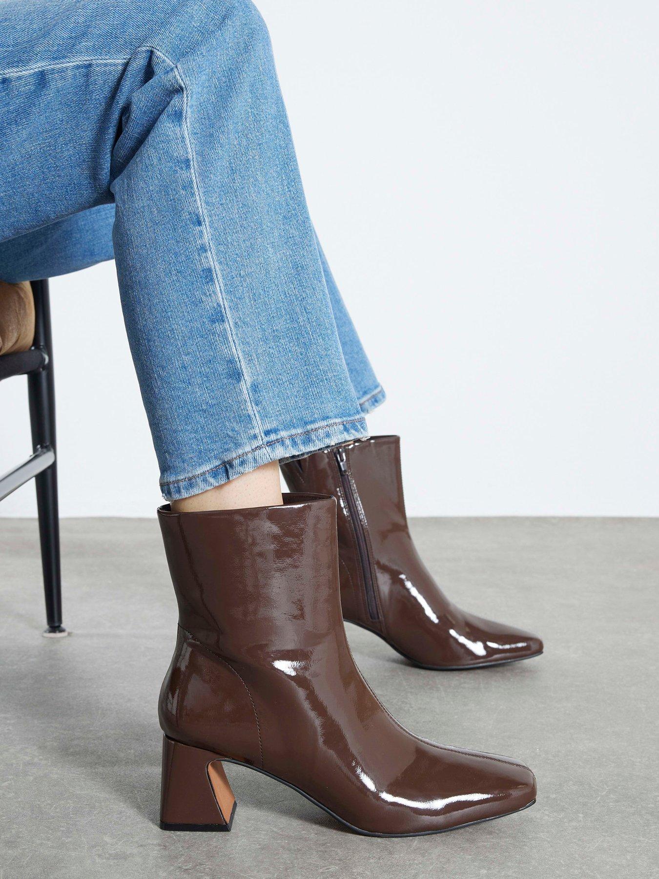 Wide Fit River Island Brown Ankle Boots Kitten Heel Ankle Ankle