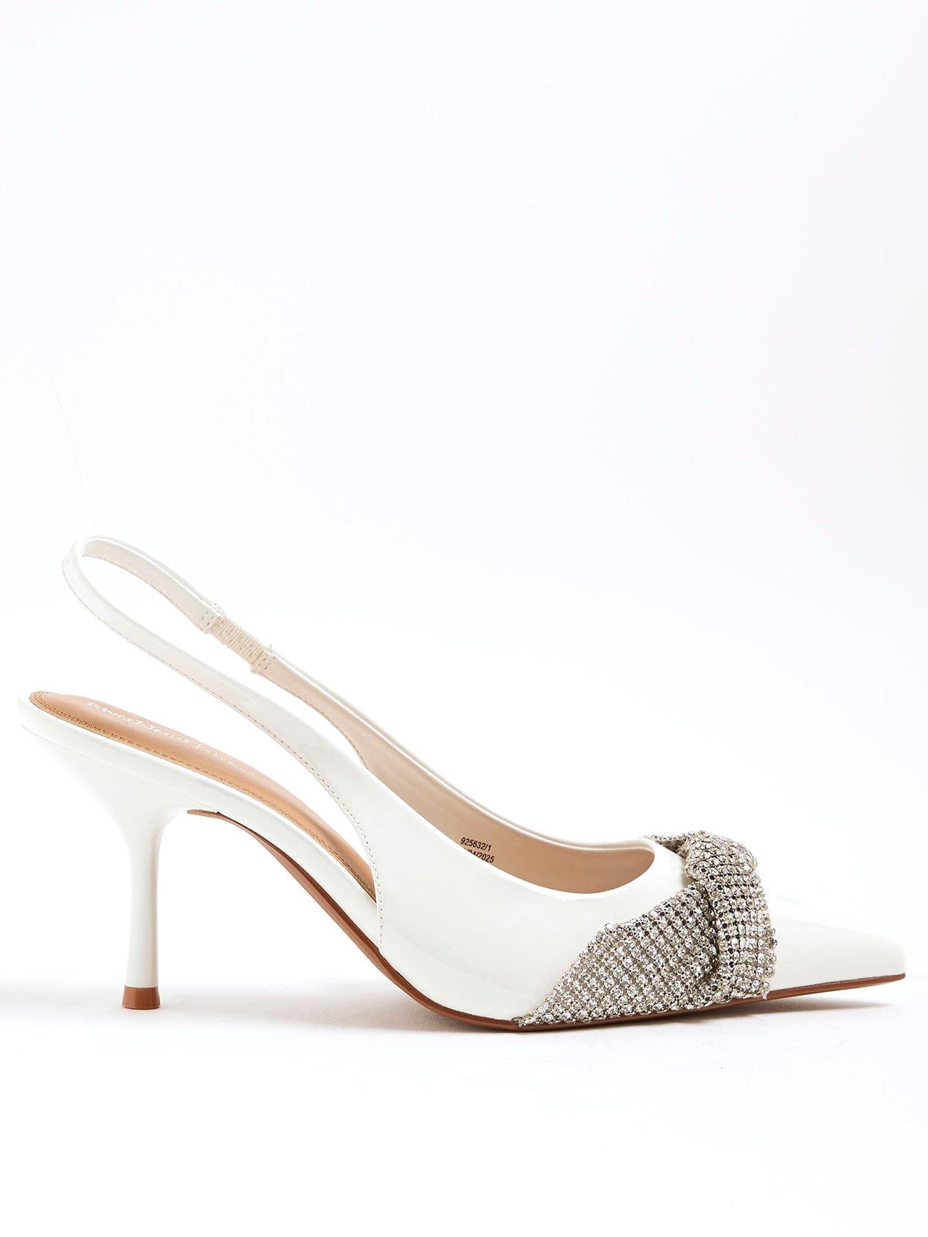 River Island Diamante Trim Sling Back Heels - White
