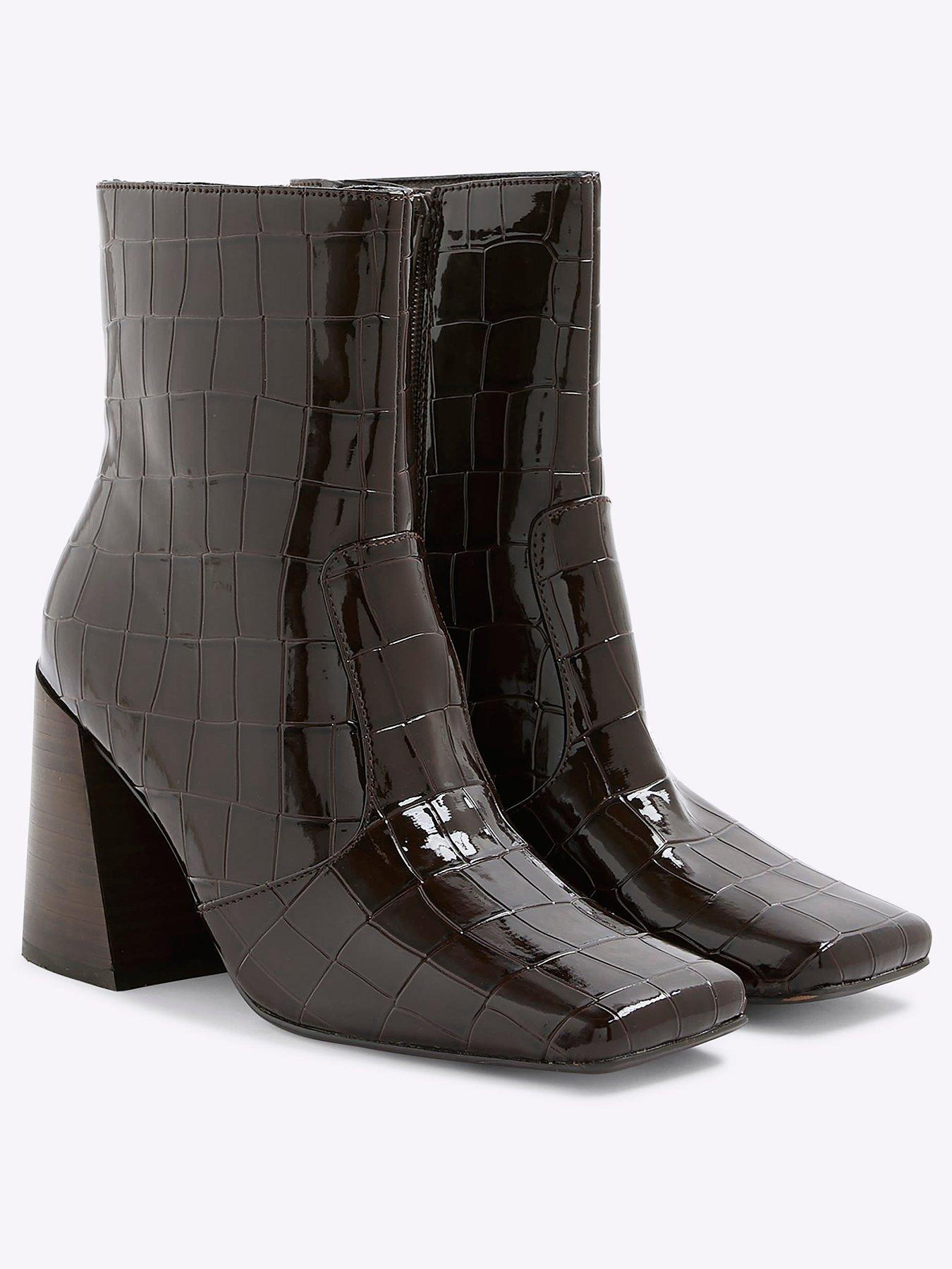 Grey River Island Brown Ankle Boots River Island Block Heel