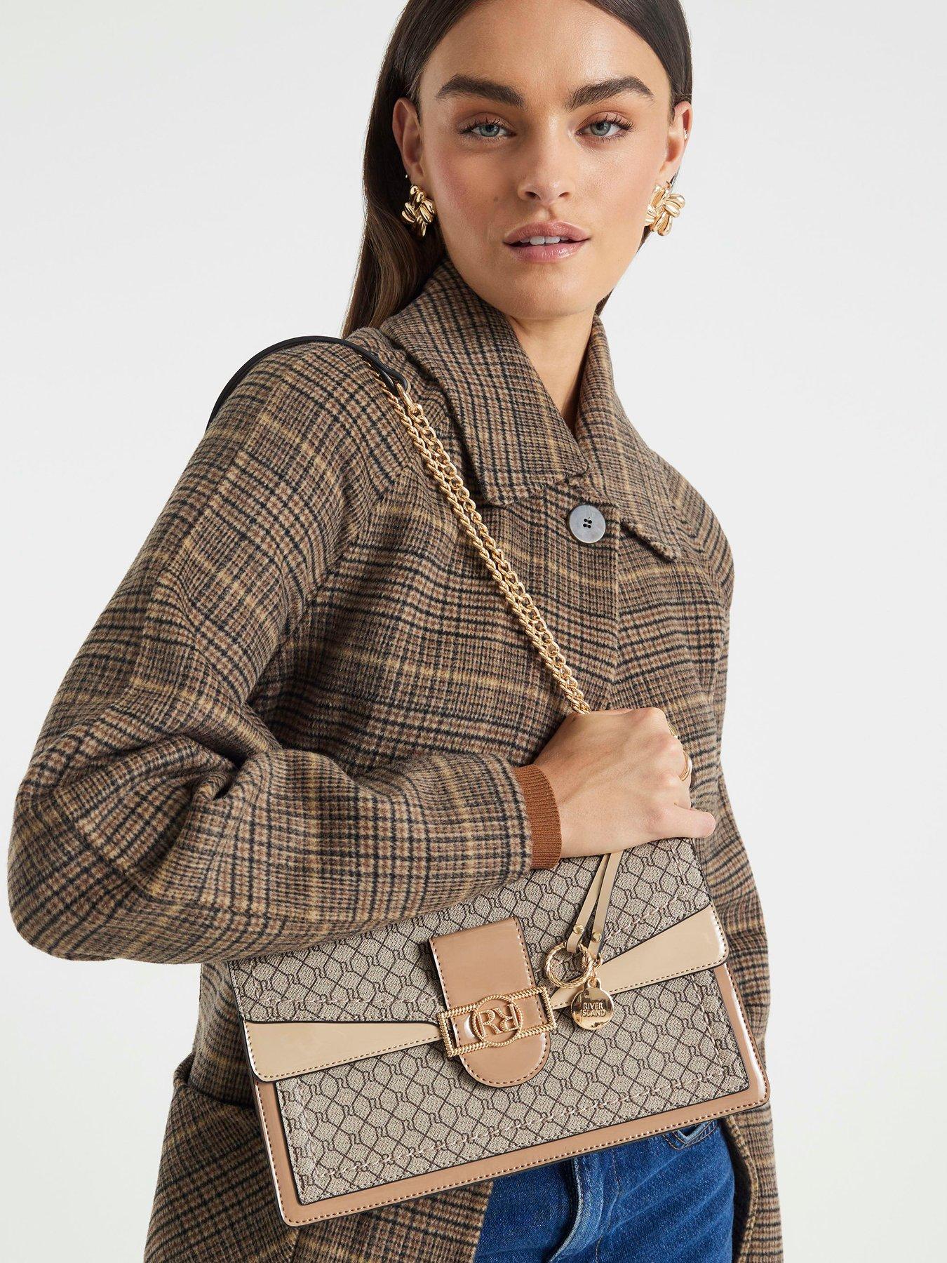 River Island Monogram Print Shoulder Bag - Brown