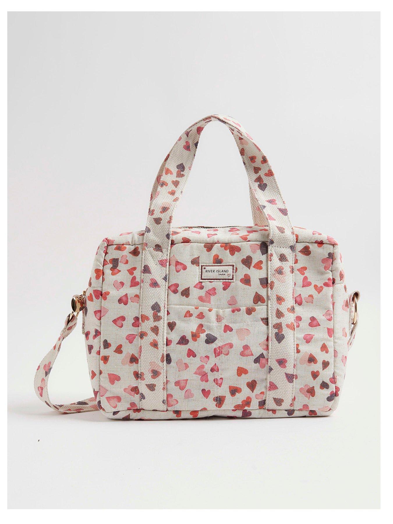 River Island Canvas Heart Print Holdall Bag Cream Very