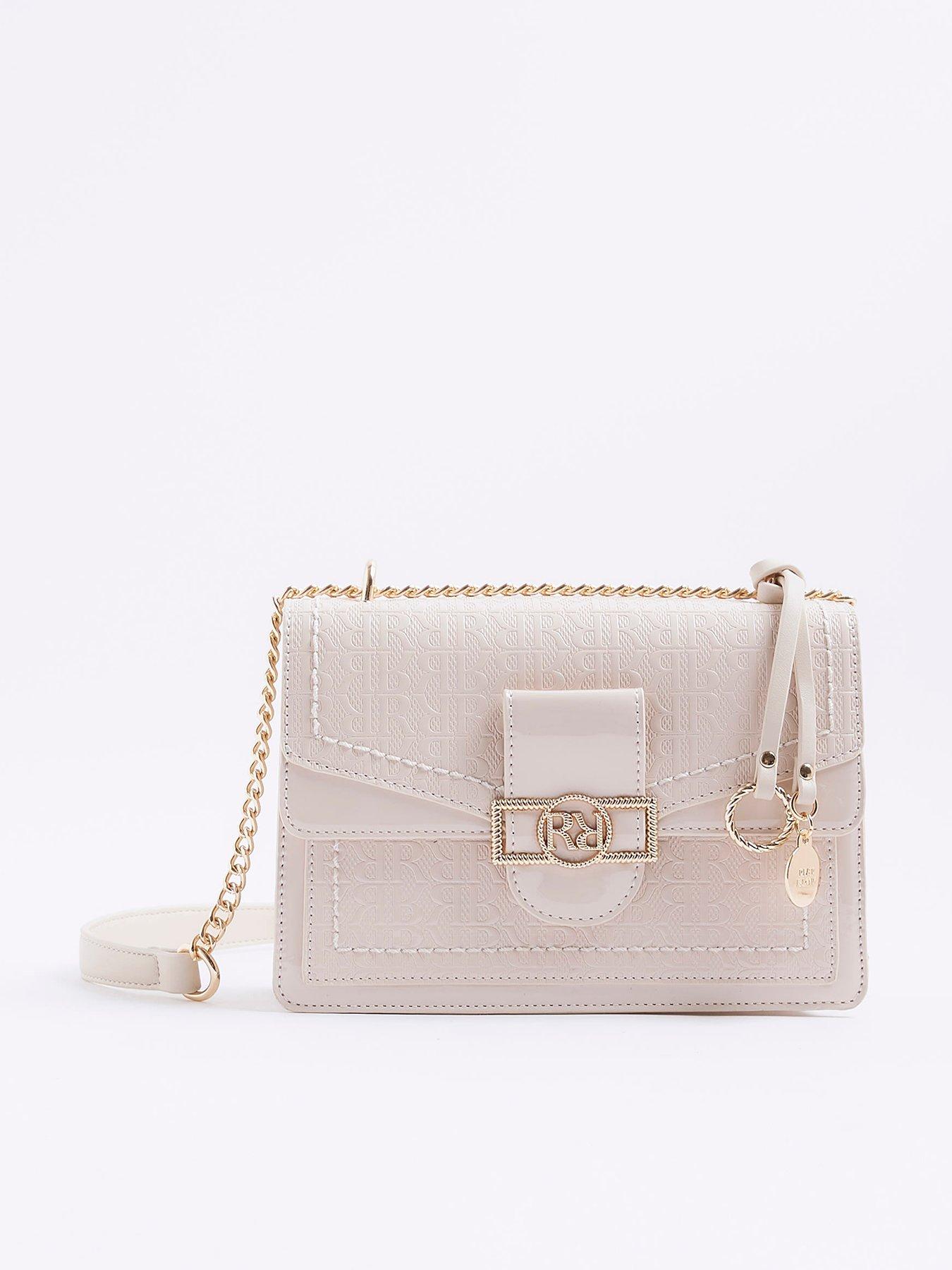 River Island Patent Rr Panelled Shoulder Bag - Cream