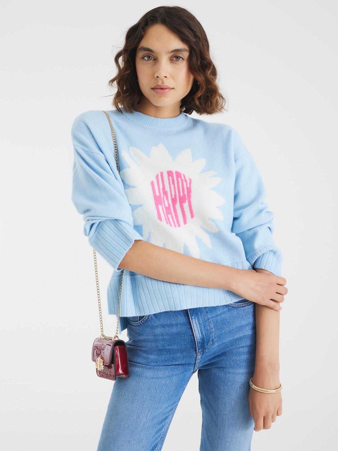 River Island Knitted Flower Graphic Crew Neck Jumper - Blue