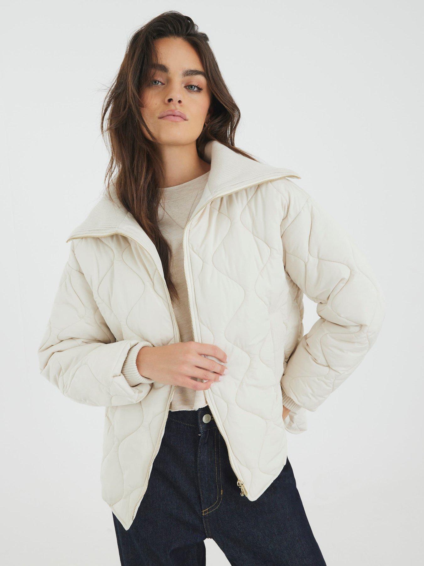 River Island Ribbed Collar Quilted Jacket - Cream