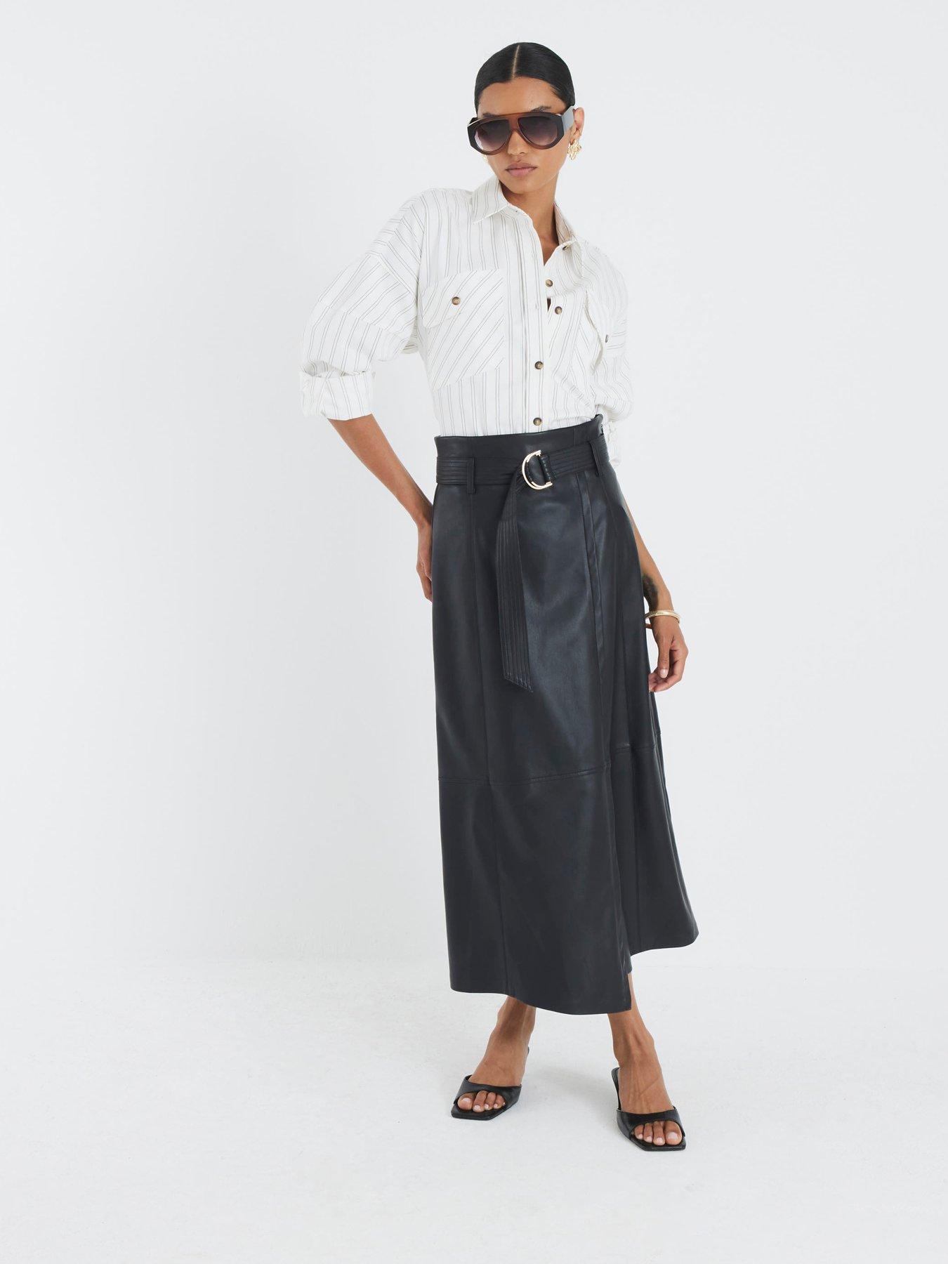 River Island Faux Leather Belted Wrap Midi Skirt - Black