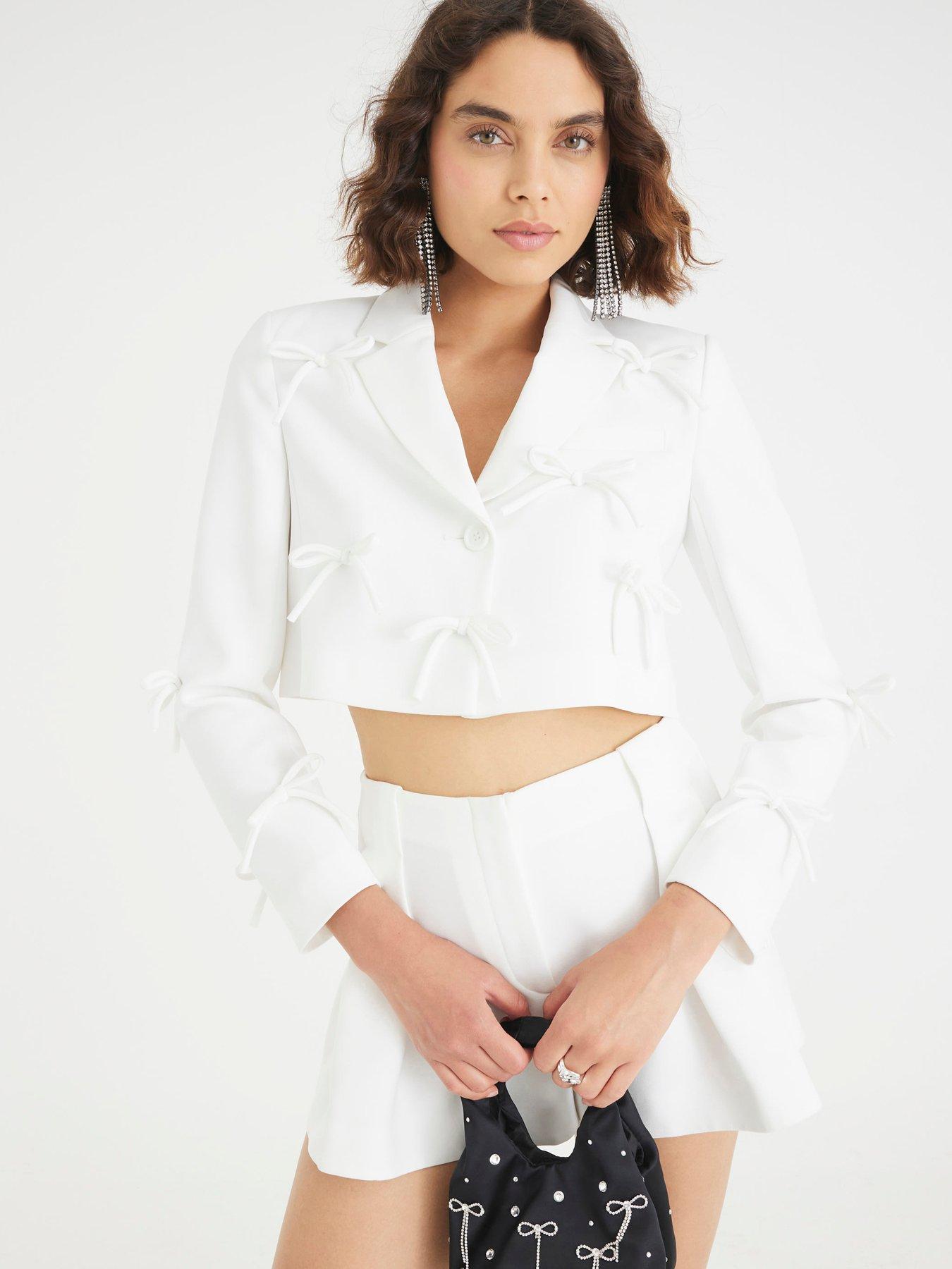 River Island Bow Front Cropped Blazer - White