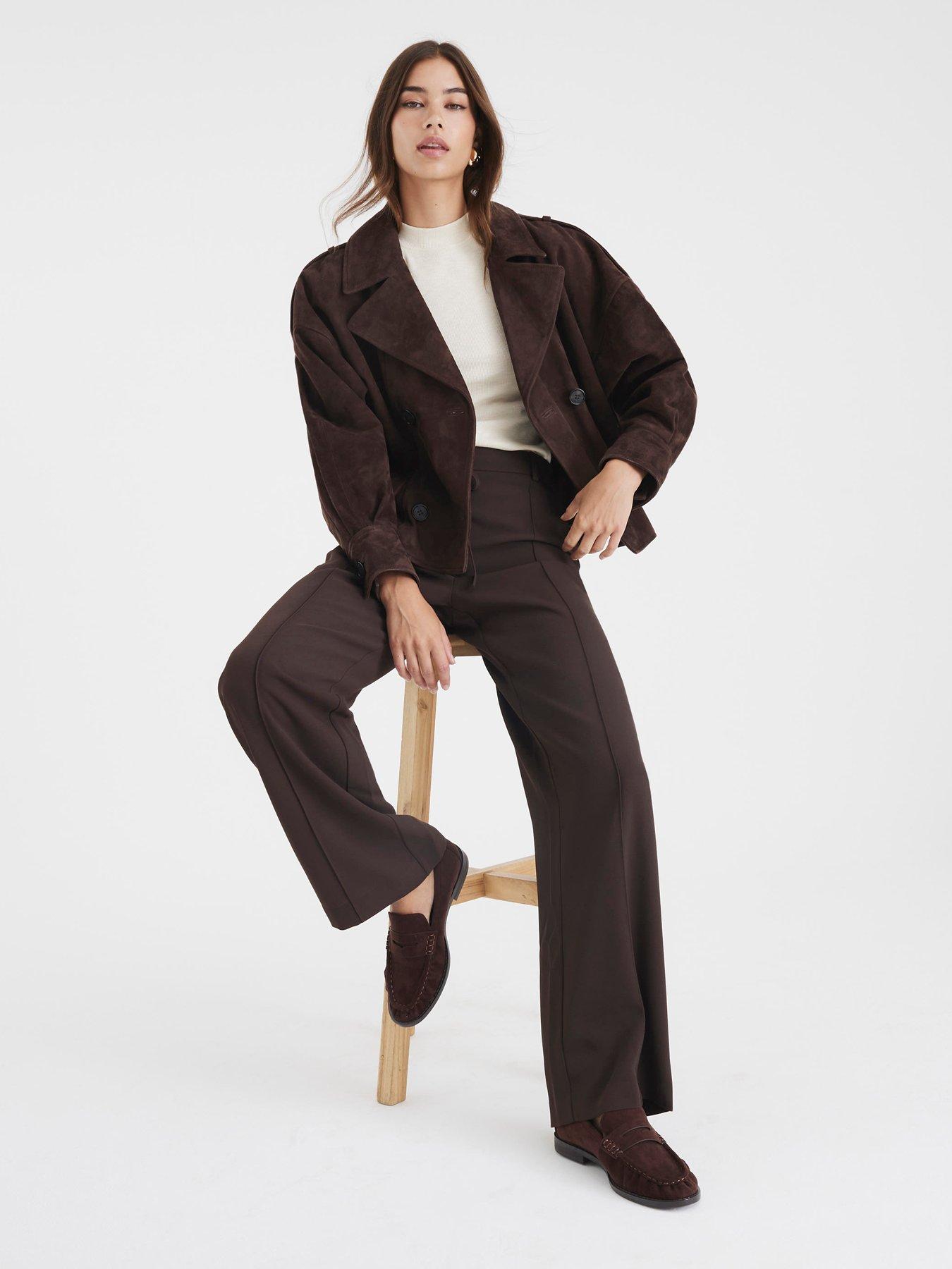 River Island Elasticated Wide Leg Trousers - Brown