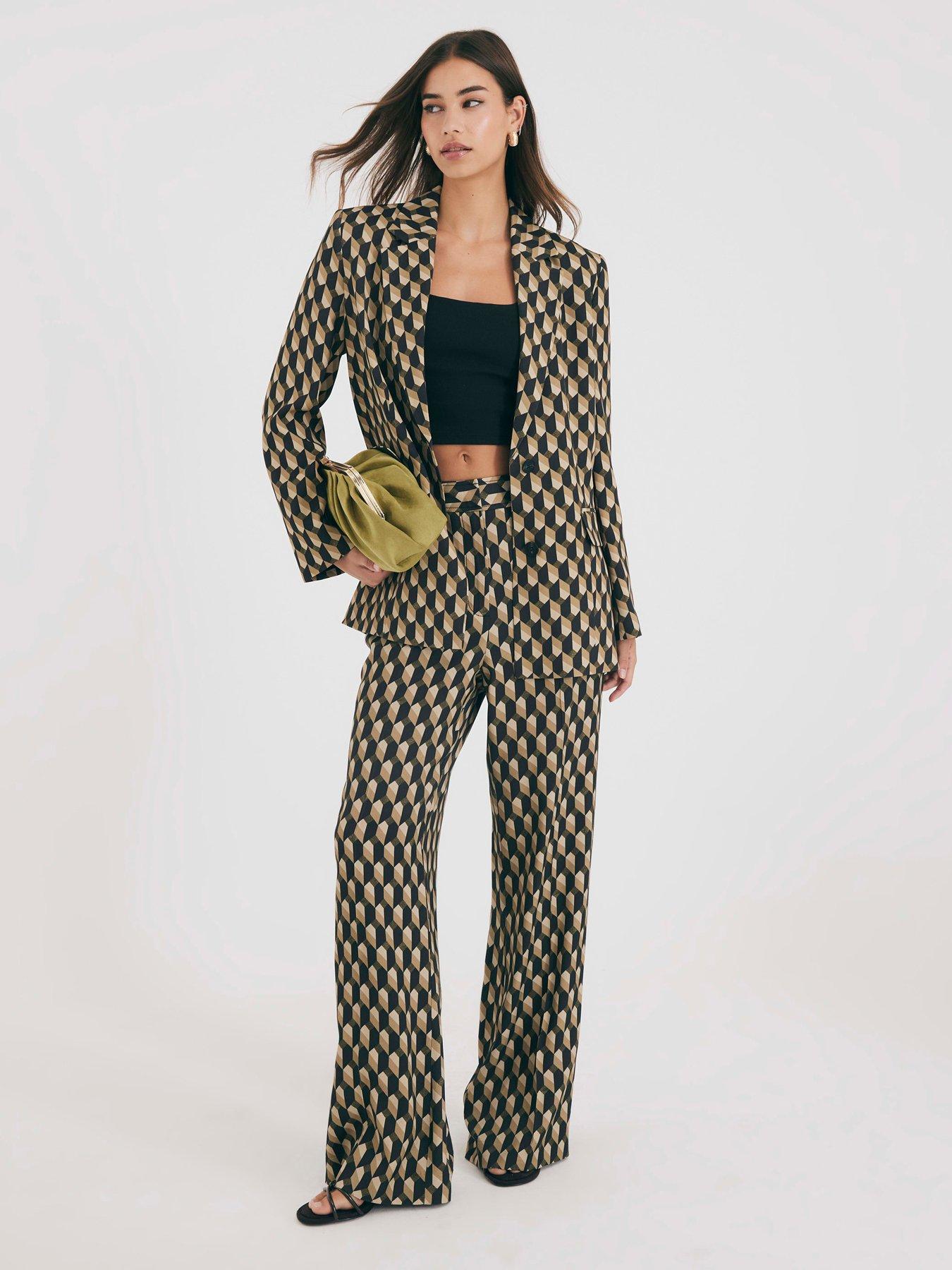 River Island Geometric Skinny Flared Trousers - Green