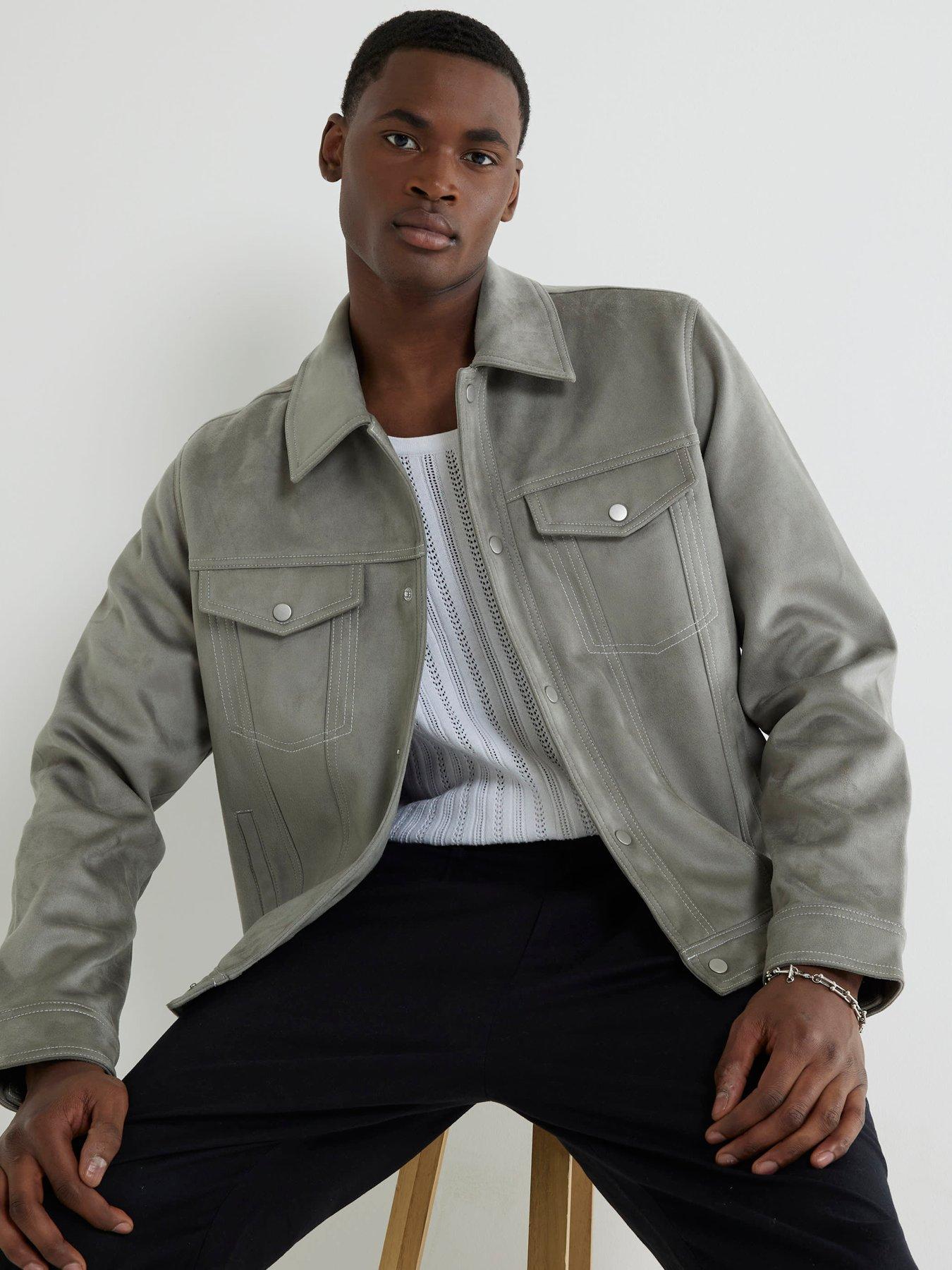 River Island Regular Fit Faux Suede Western Jacket - Grey