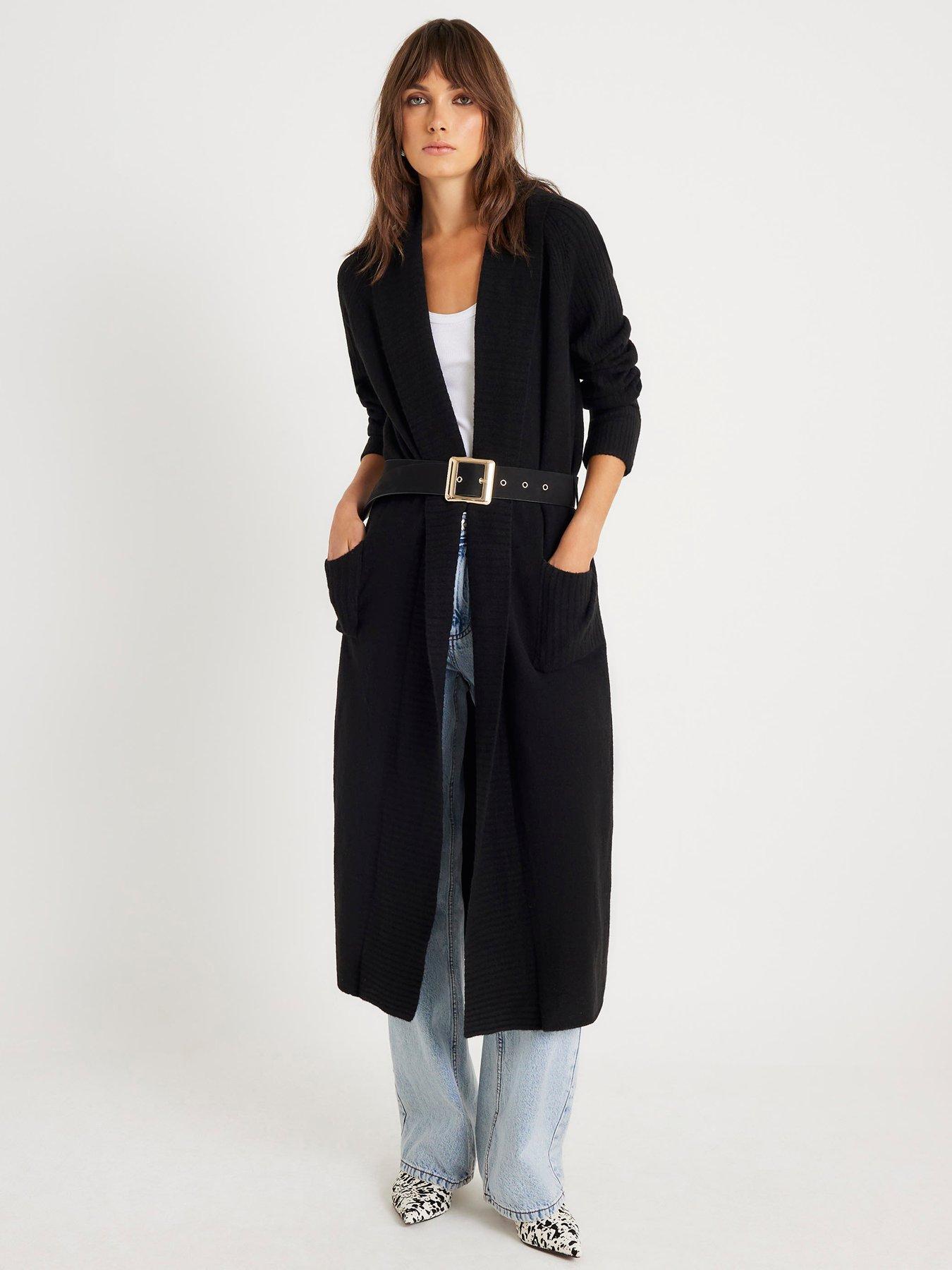 River Island Knitted Belted Maxi Cardigan - Black