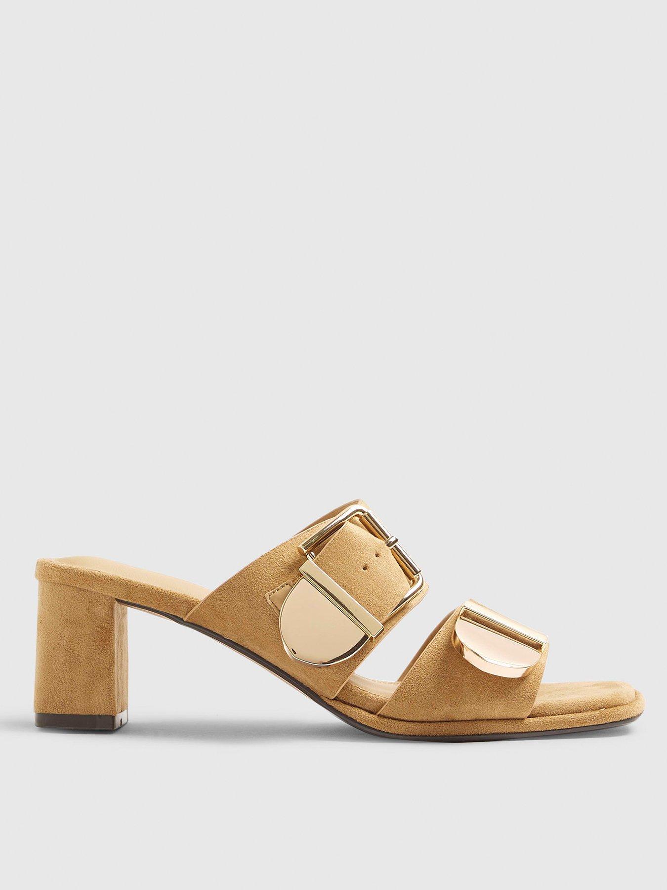 River Island Faux Suede Double Buckle Mule Sandal - Beige