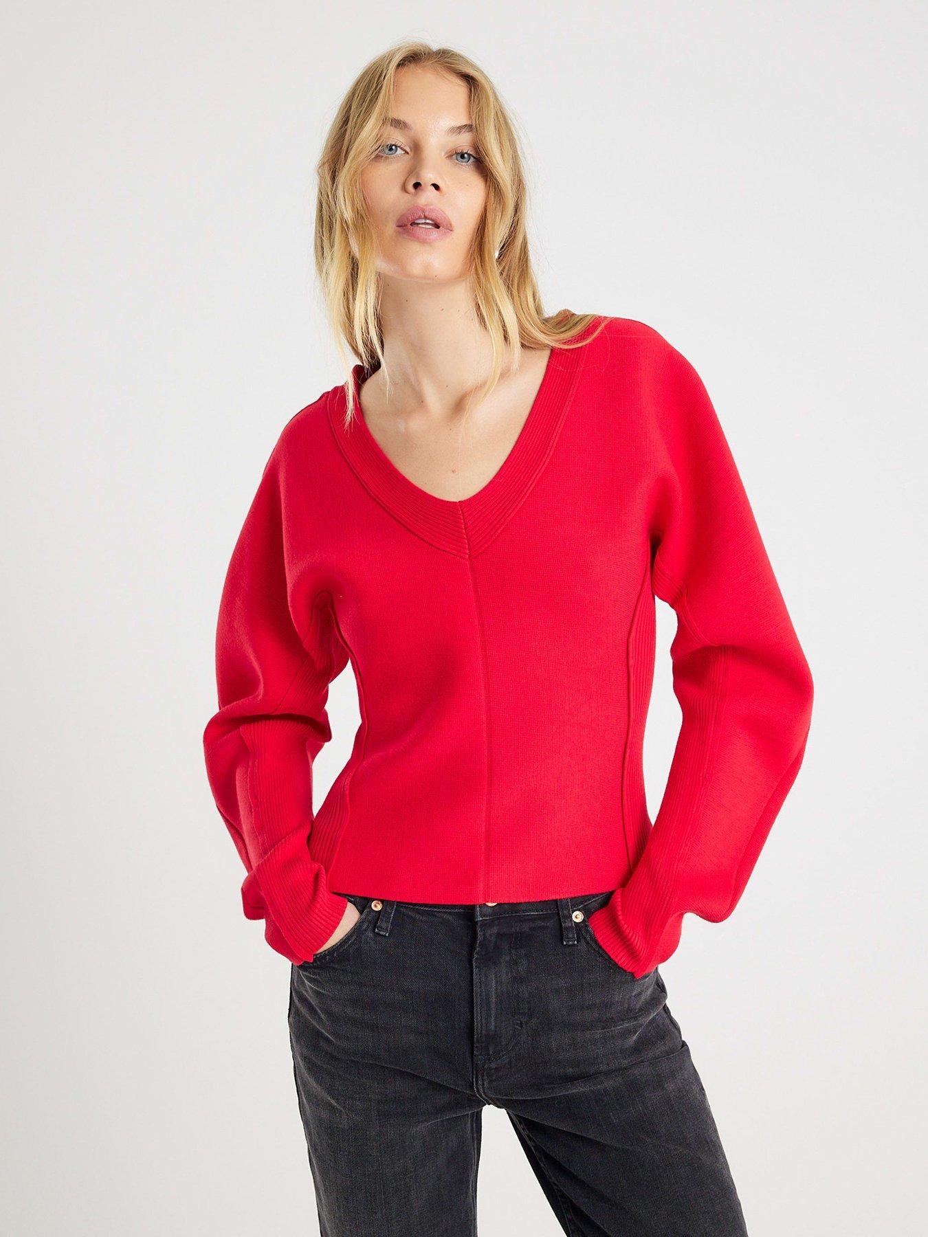 River Island Structured Sleeve Knitted Top - Red