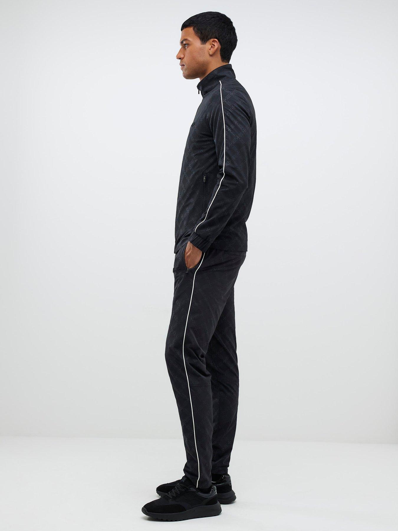 River Island Monogram Piped Joggers - Black