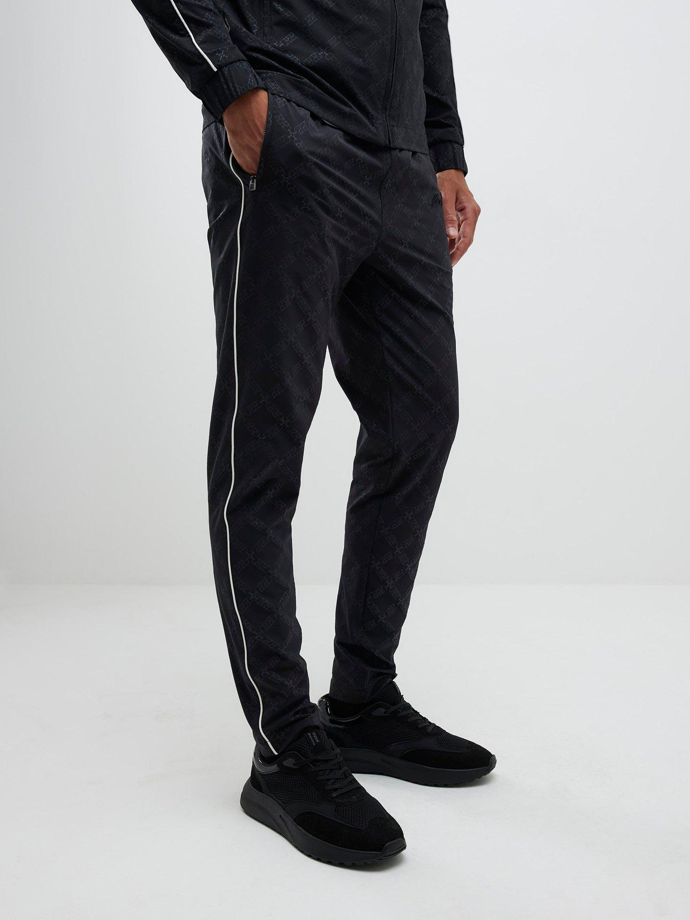 Image 3 of 4 of River Island Monogram Piped Joggers - Black