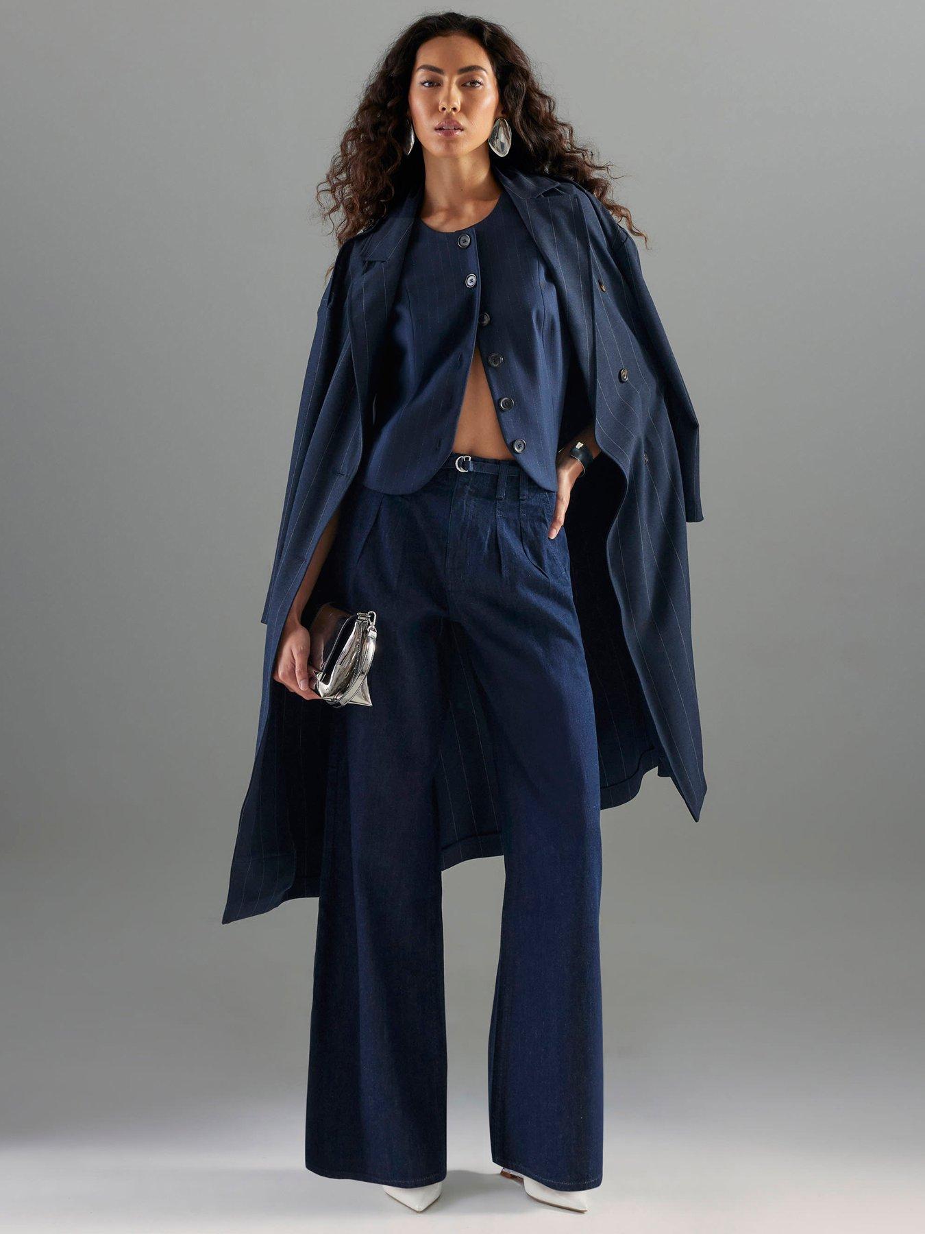 River Island Wide Leg Tie Front Jeans - Blue