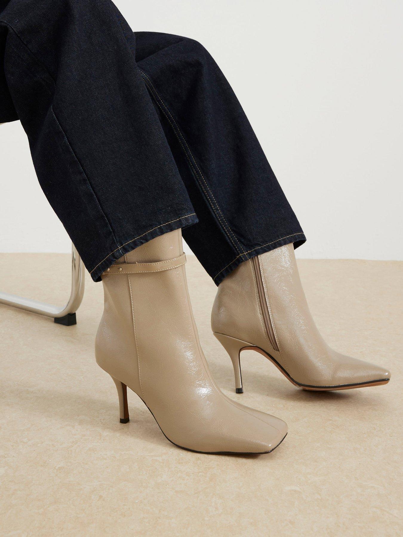 River Island Square Toe Heeled Ankle Boots - Beige