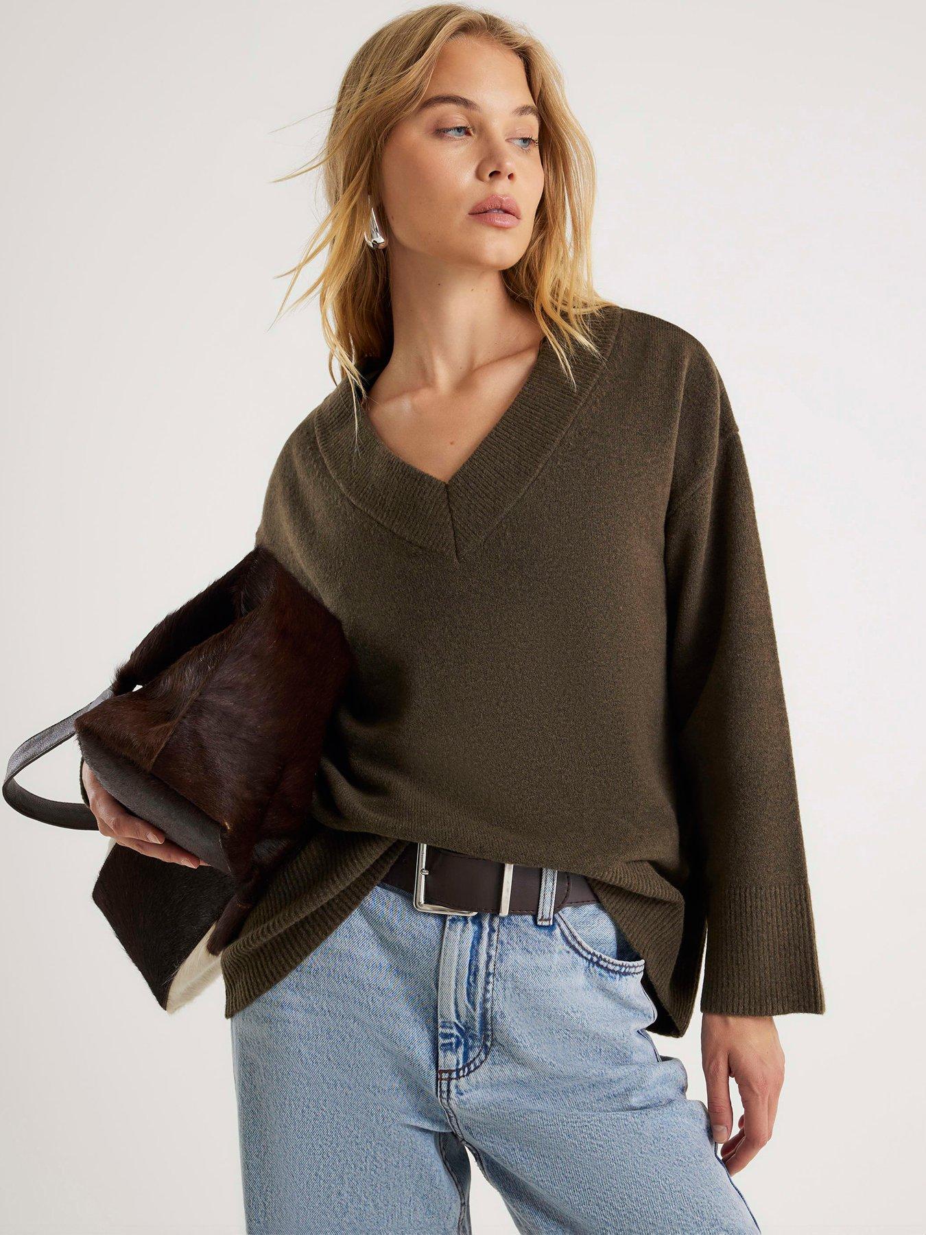 River Island Knitted V Neck Jumper - Green