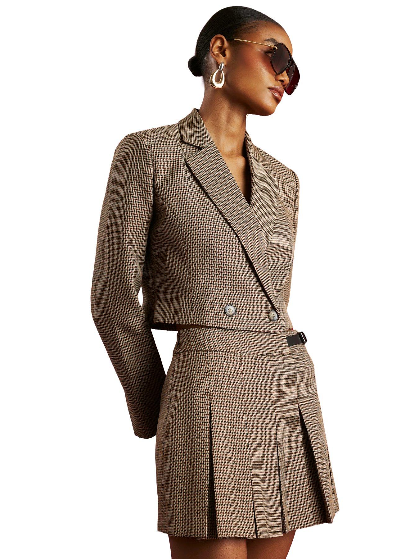 River Island Dogtooth Cropped Blazer - Brown