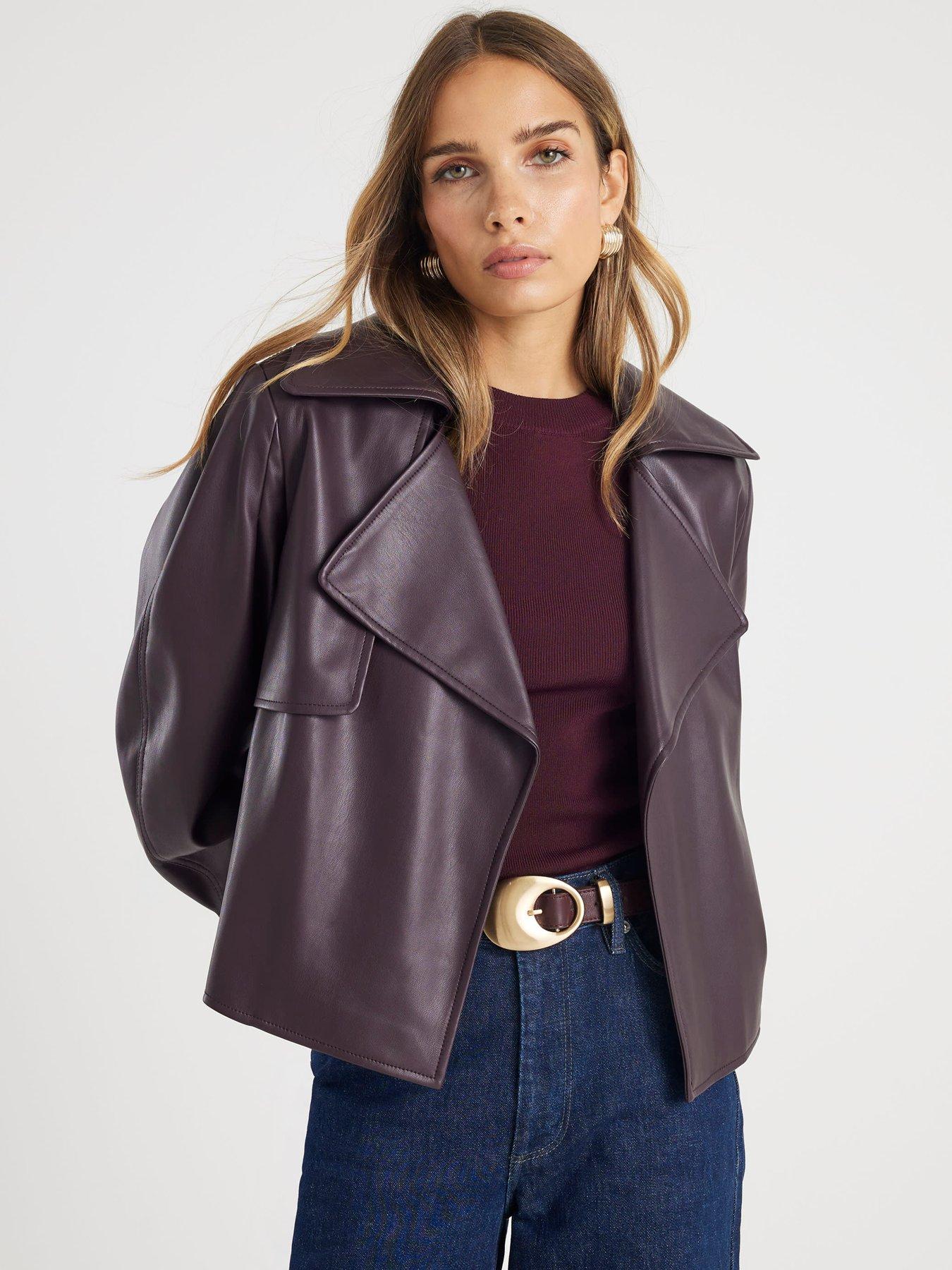 River Island Cropped Belted Trench Jacket - Dark Red