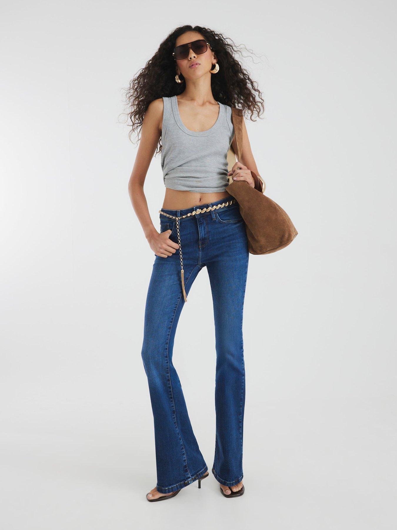 River Island Mid Rise Flared Jeans, Blue, Size 10, Inside Leg Regular, Women