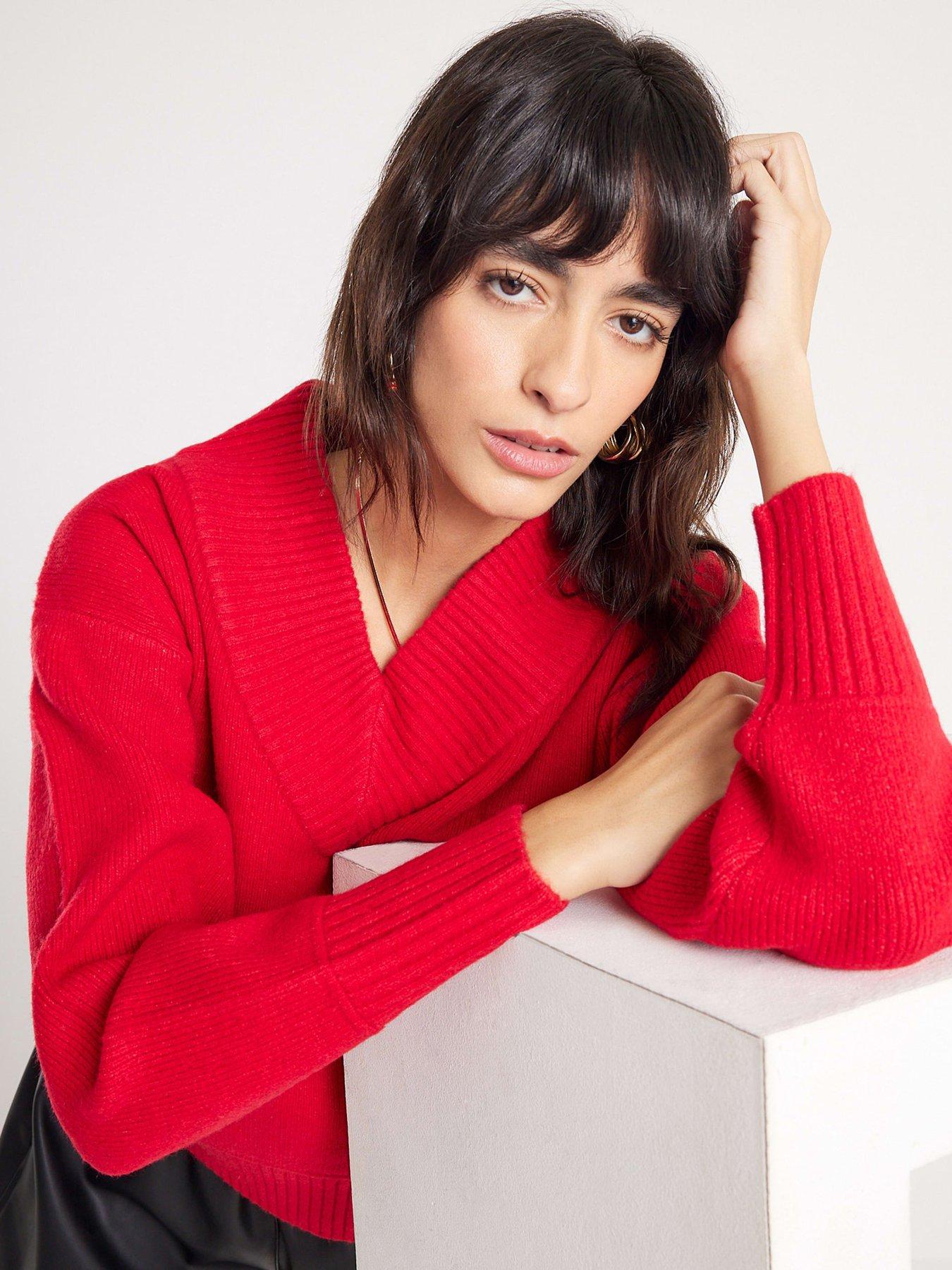 River Island Knitted V Neck Jumper - Red
