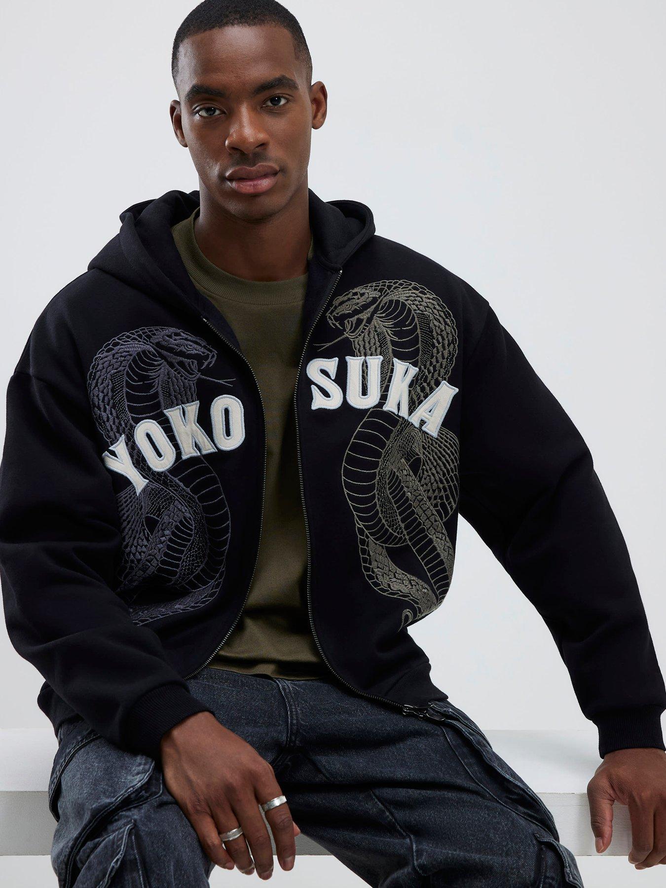 River Island Embroidered Yokosuka Snake Hoodie - Black