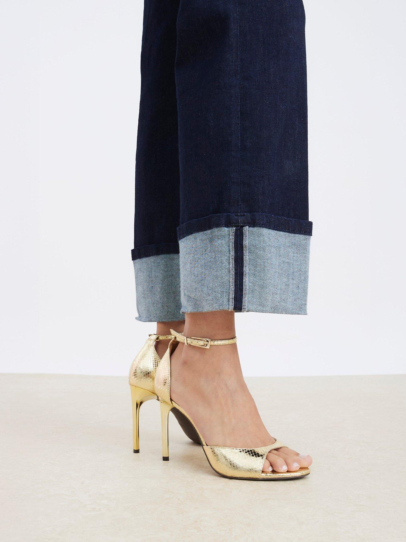 River Island Wide Fit Closed Back Open Toe Heels - Gold