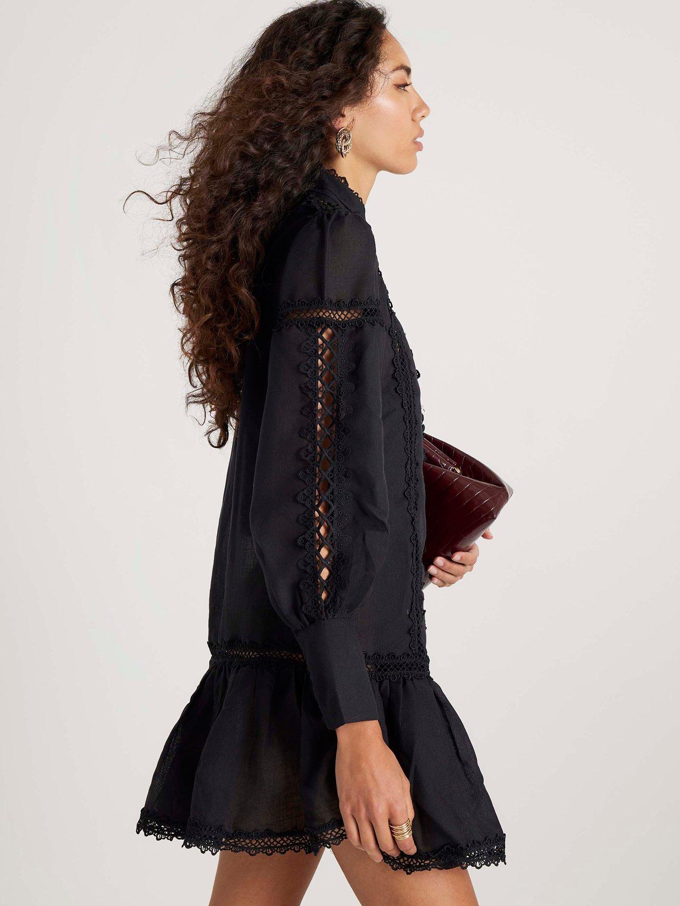 River Island Long Sleeve Lace Cut Out Mini Dress Black Very