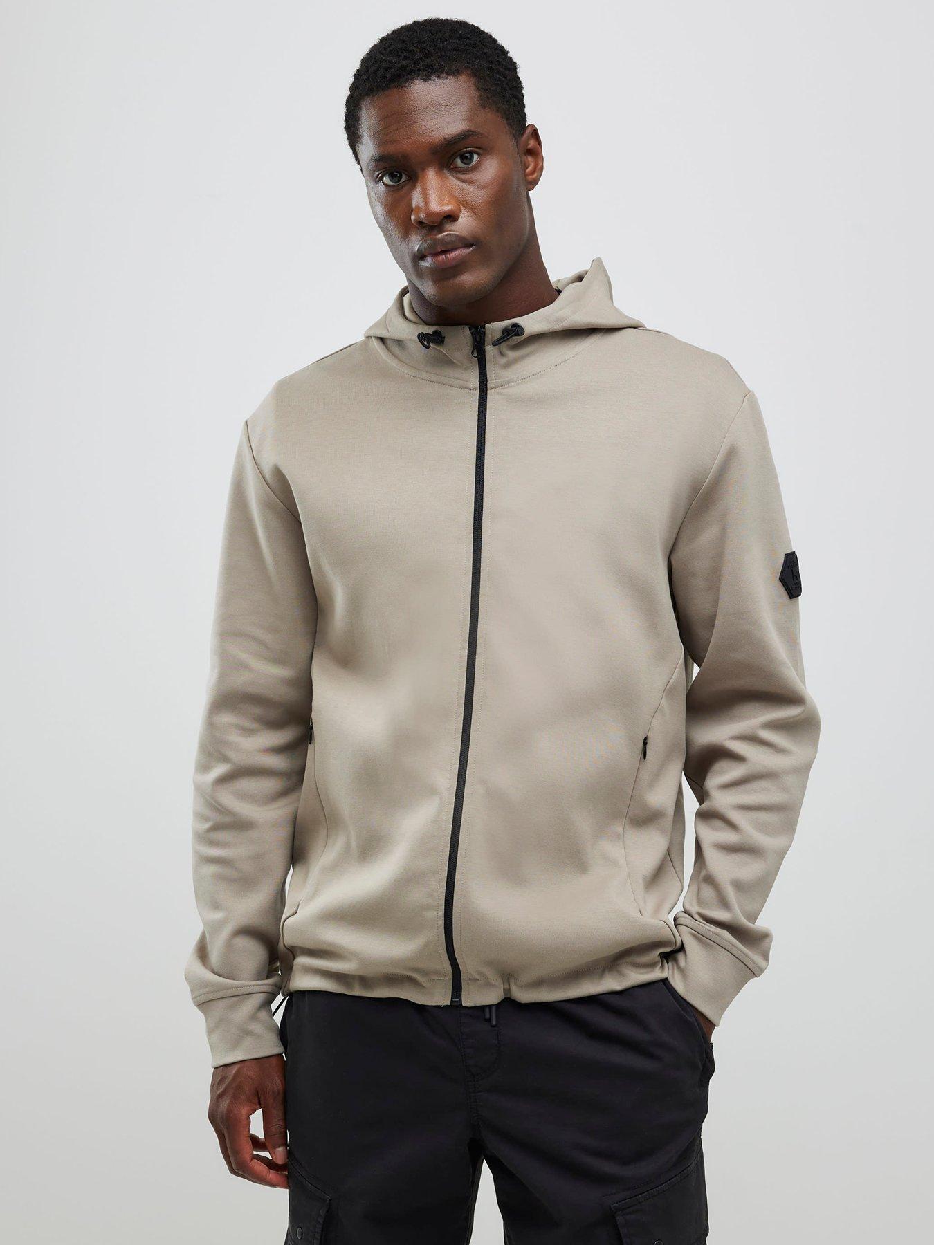 Image 1 of 4 of River Island Slim Fit Zip Through Hoodie - Beige