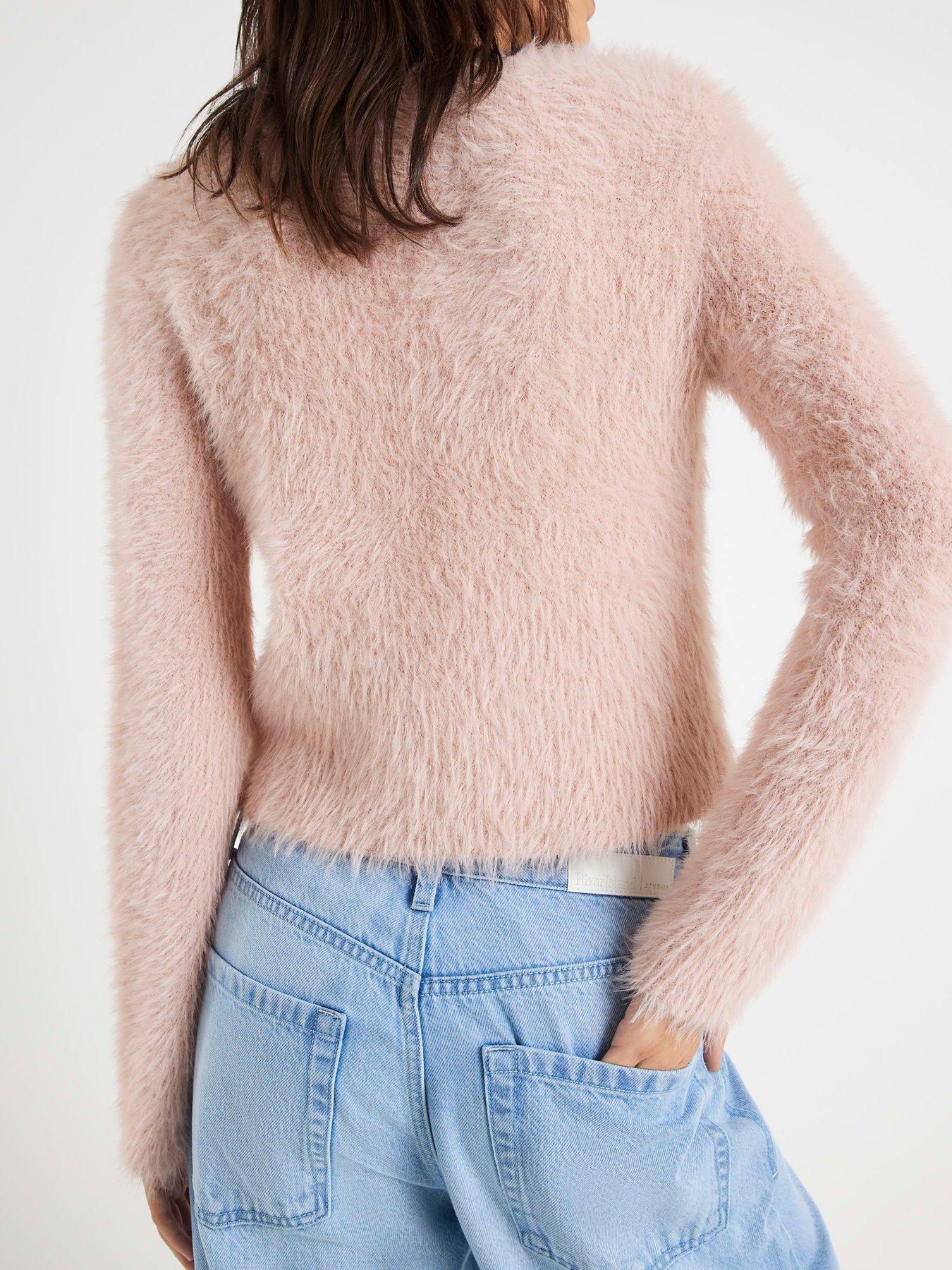 River Island Fluffy Trimmed Cardigan Pink Very