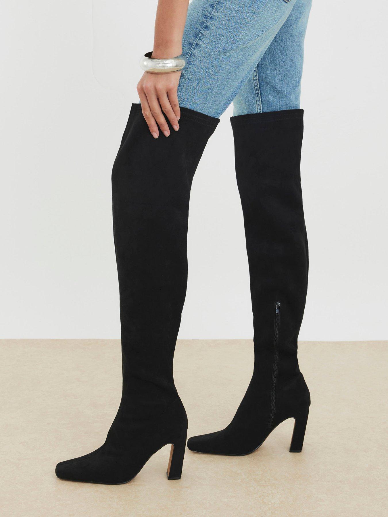 River Island Wide Fit Thigh High Heeled Boots Black Very - Main Image
