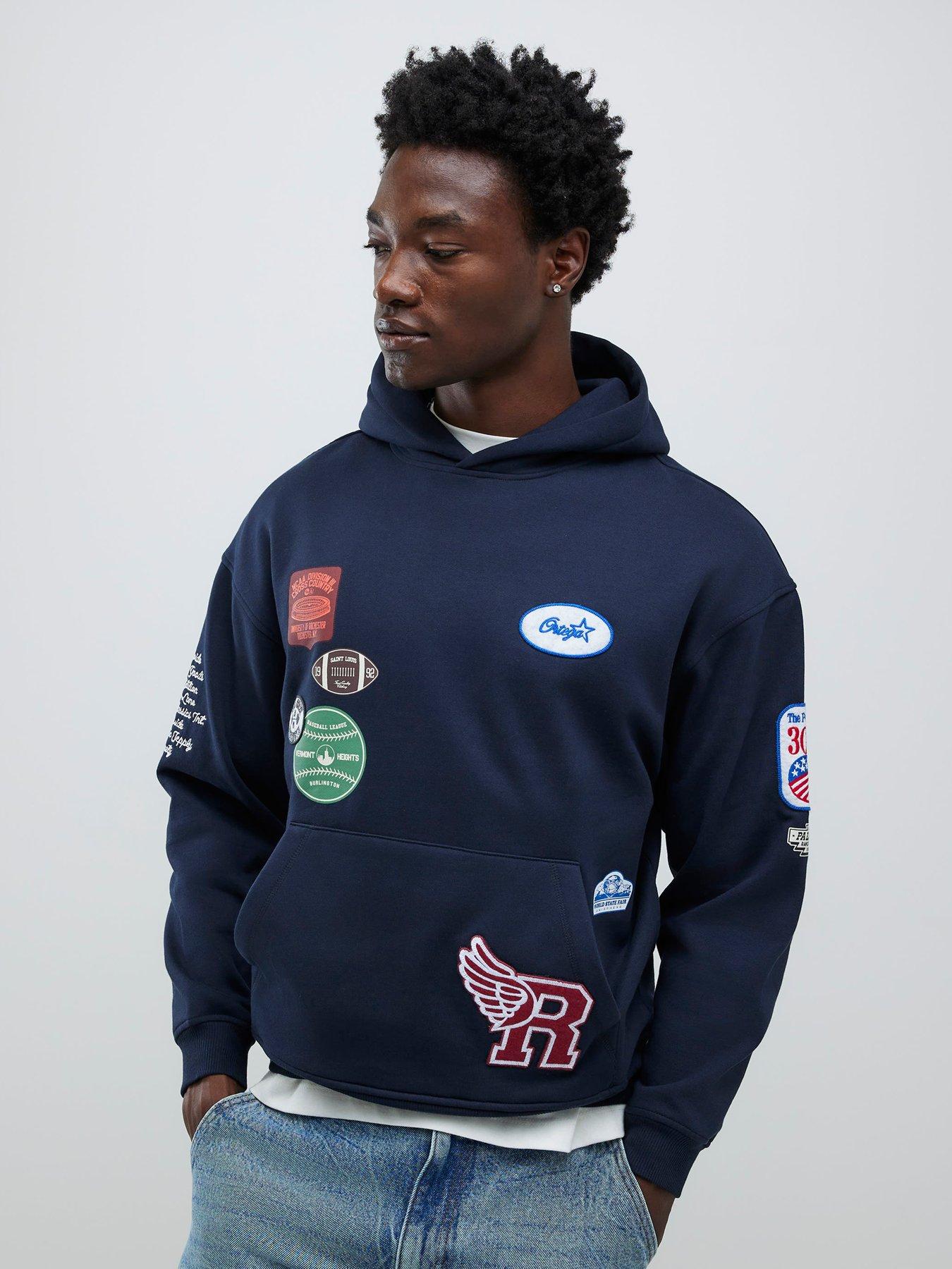 River Island Oversized Fit Badge Hoodie - Blue
