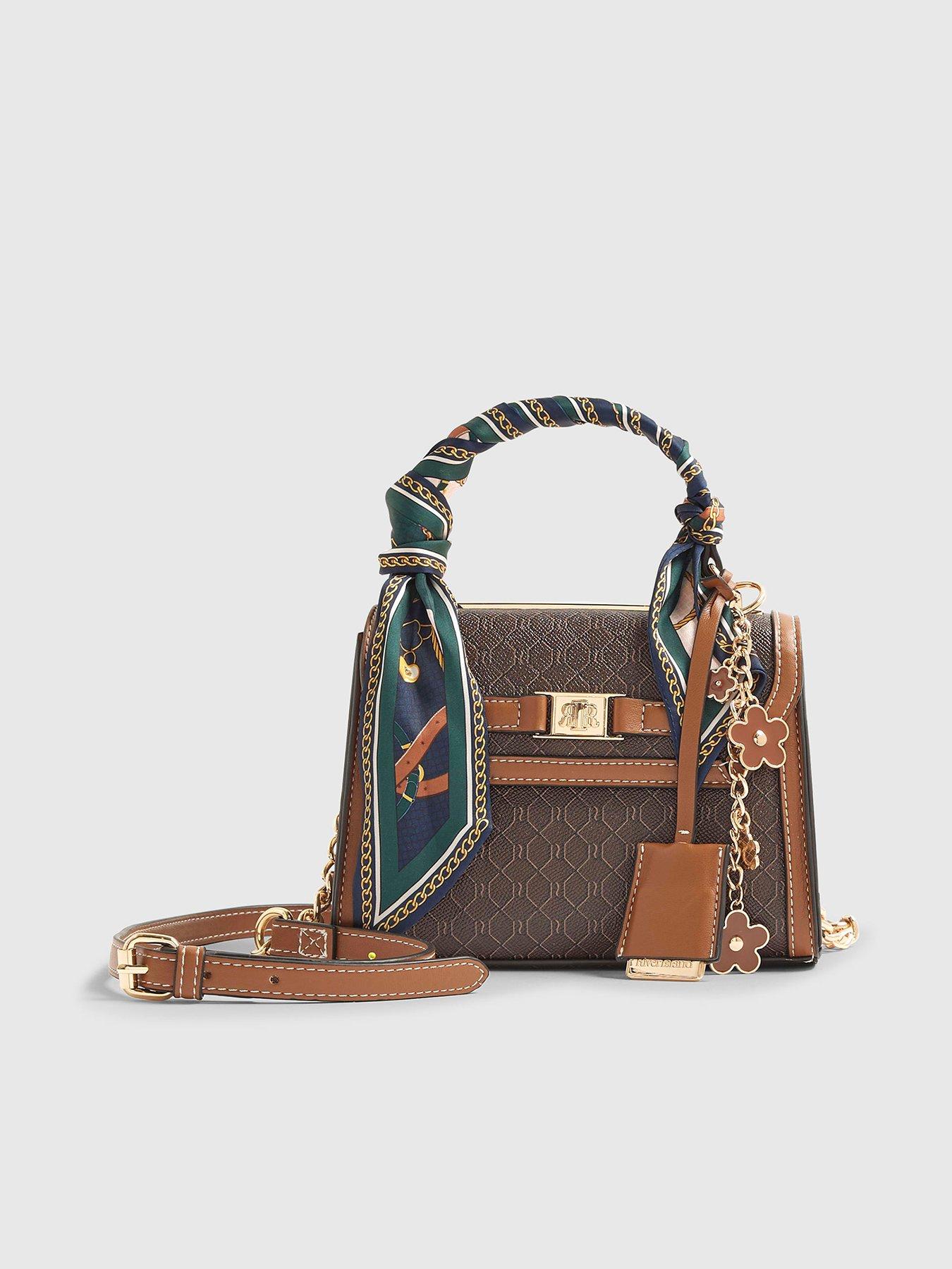 River Island Scarf Detail Monogram Print Tote Bag - Brown
