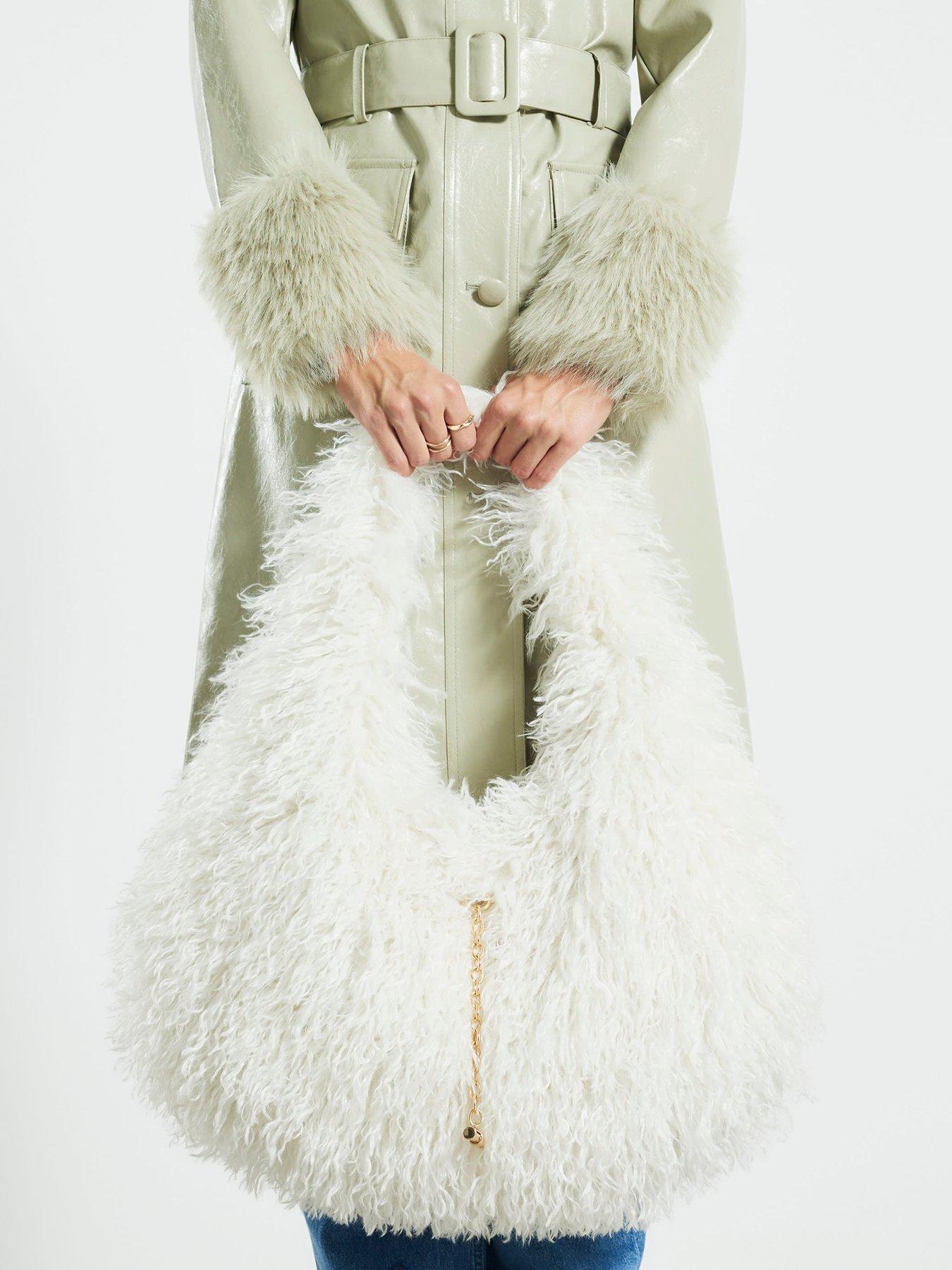 River Island Faux Fur Shoulder Bag - Cream