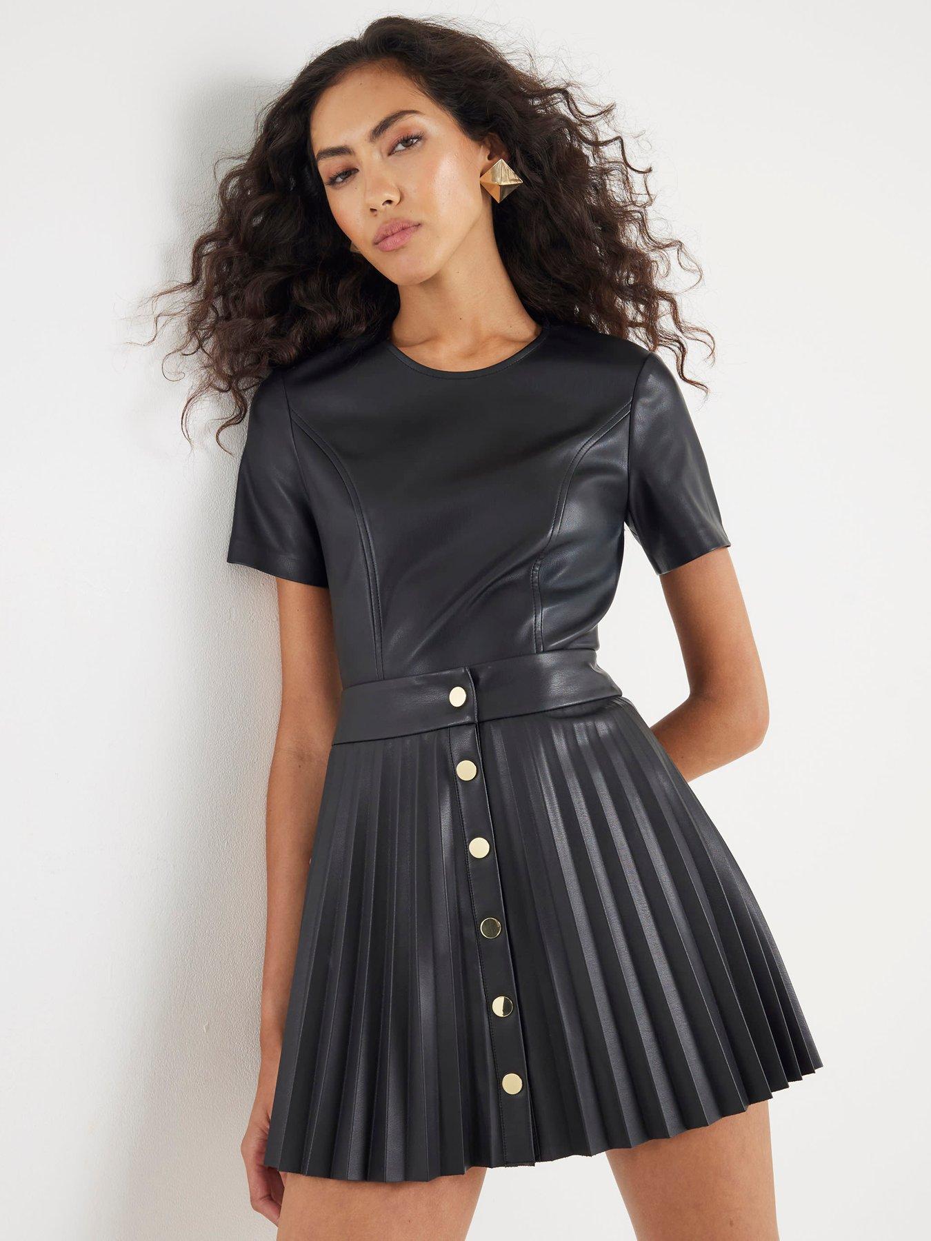 River Island Faux Leather Pleated Mini Skirt Black Very