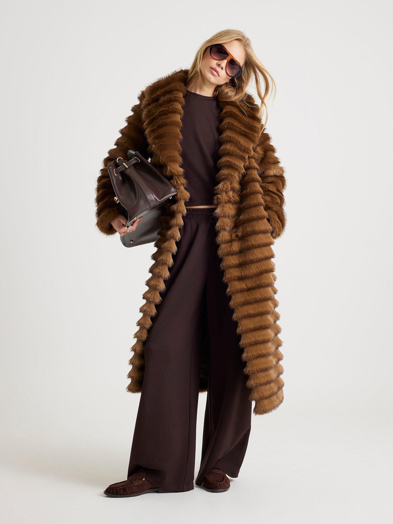 River Island Pelted Faux Fur Longline Coat Brown Very