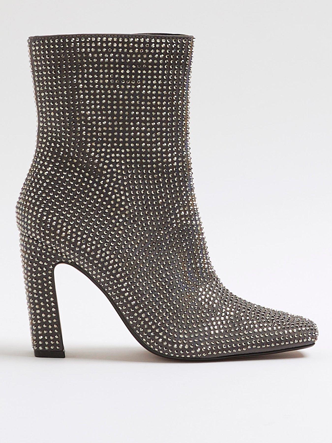 River Island Embellished Ankle Boots Silver Very
