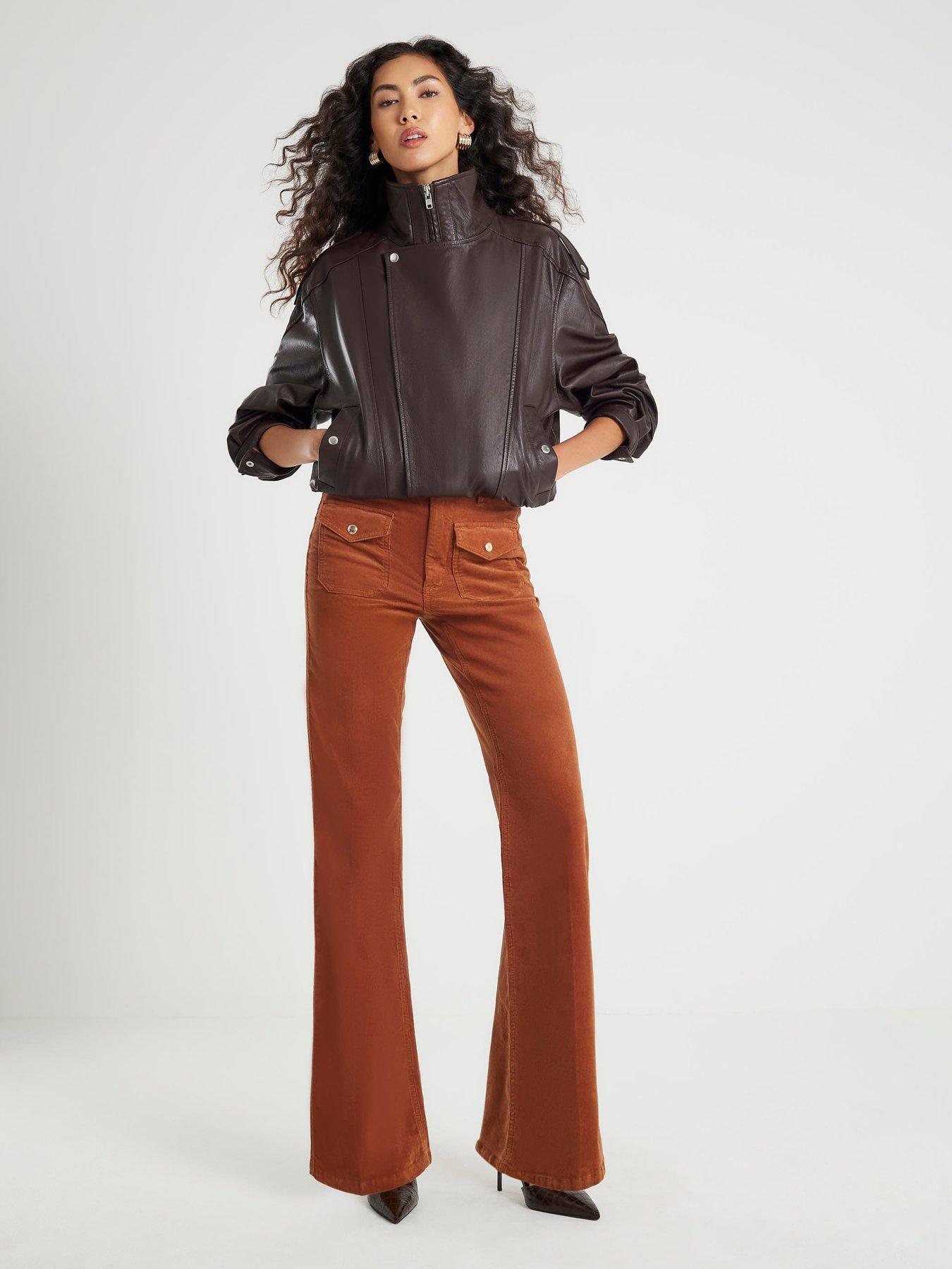 River Island Corduroy Relaxed Flared Trousers - Orange