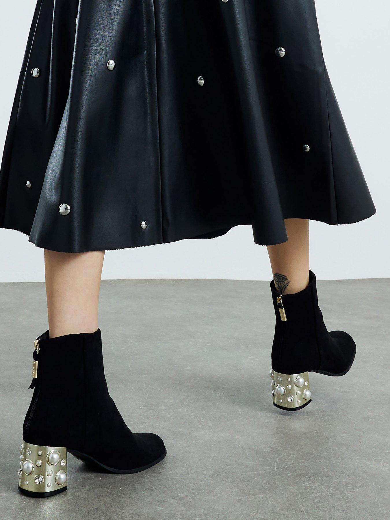 River Island Embellished Heel Boots - Black