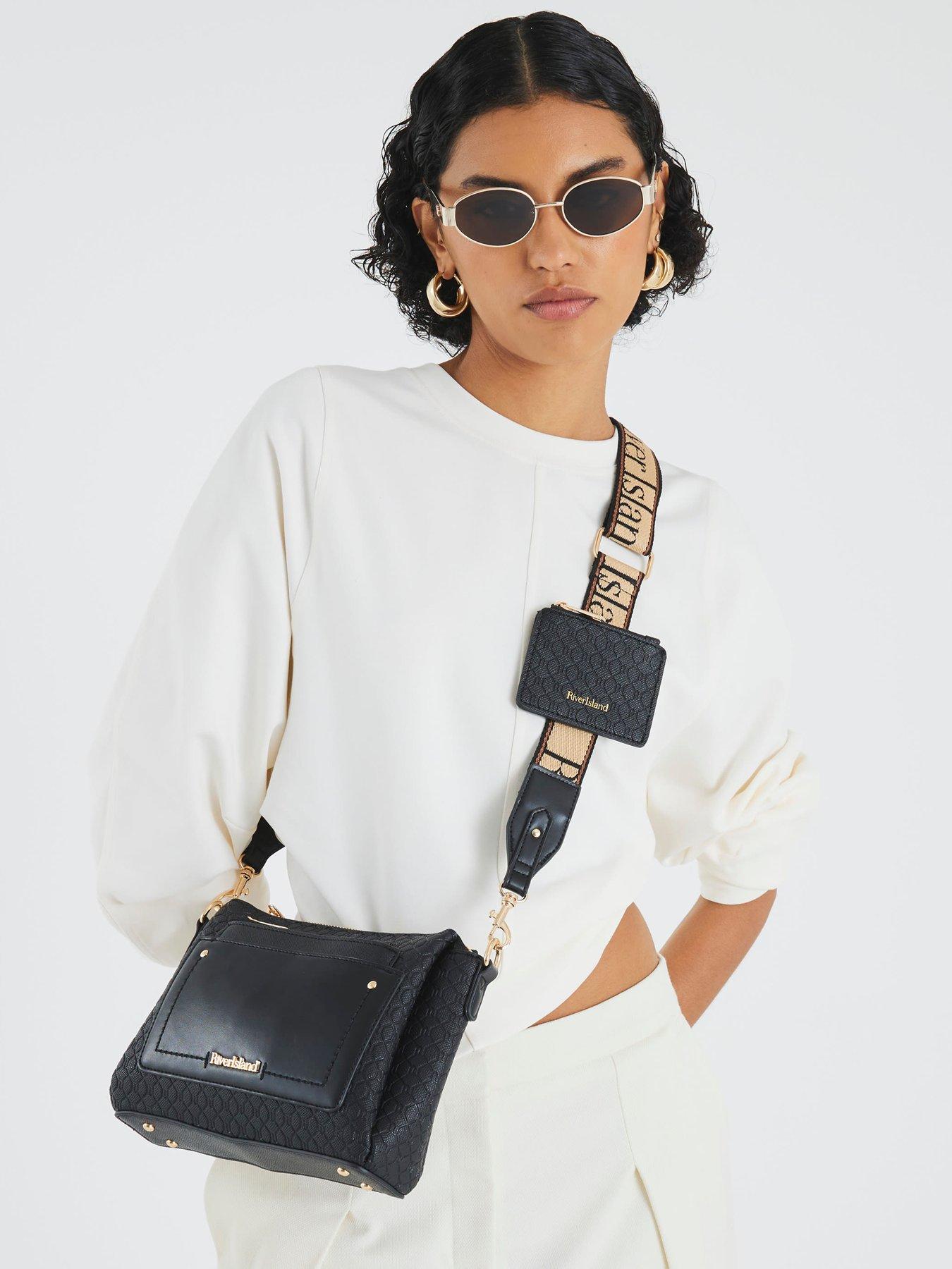 River Island Pocket Front Ri Monogram Cross Body Bag - Black