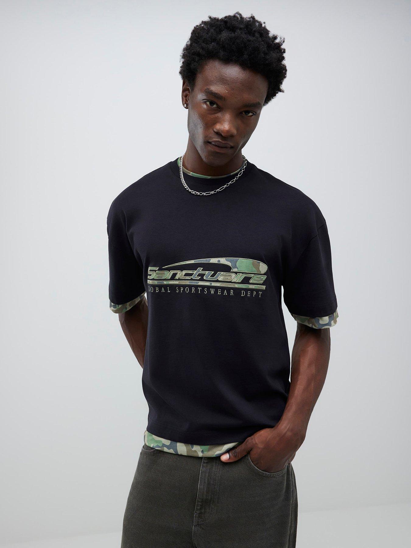 River Island Oversized Fit Camo Sanctuaire T-shirt - Black