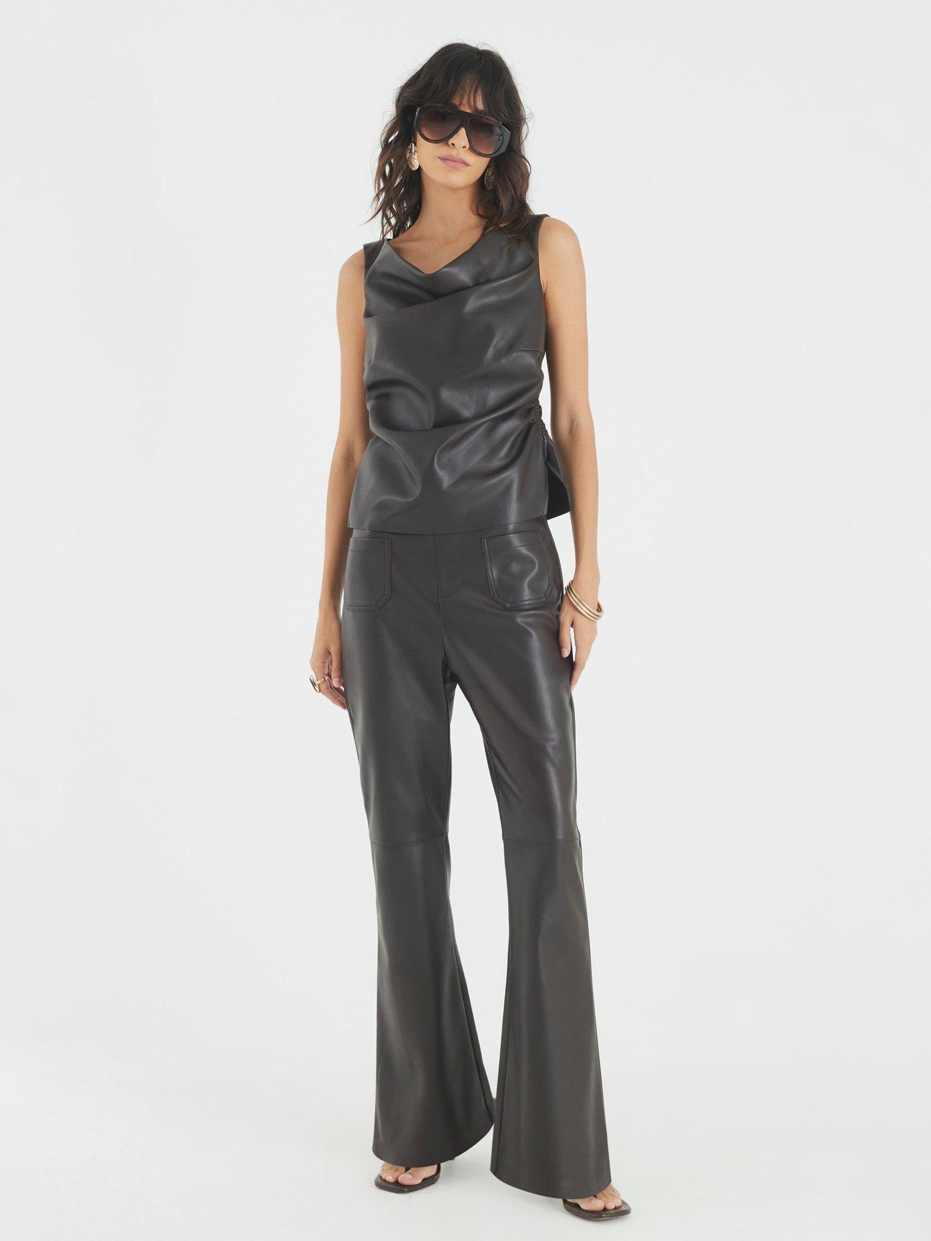River Island Pocket Faux Leather Bootcut Trousers - Brown