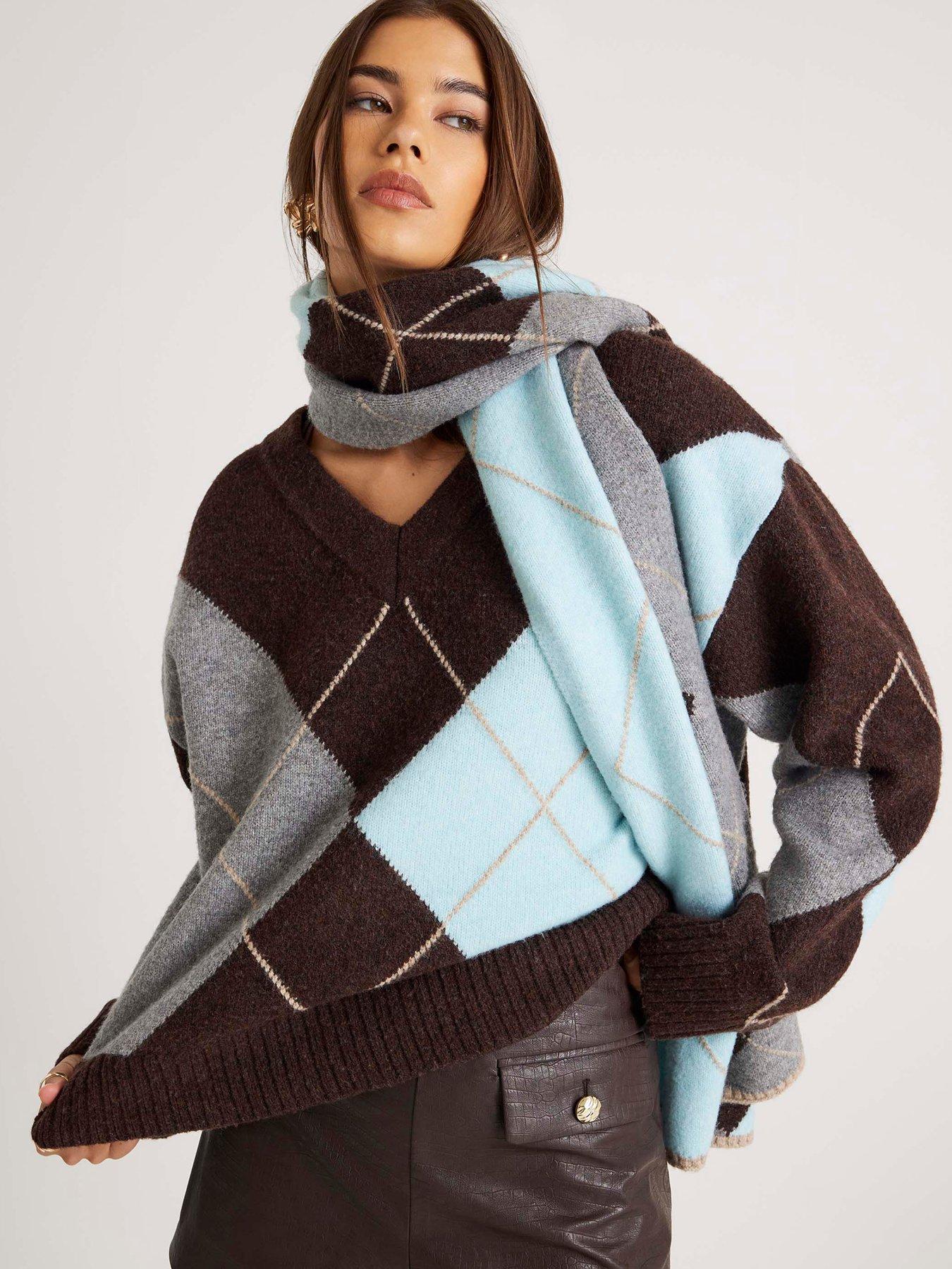 River Island Knitted Argyle V Neck Jumper - Brown