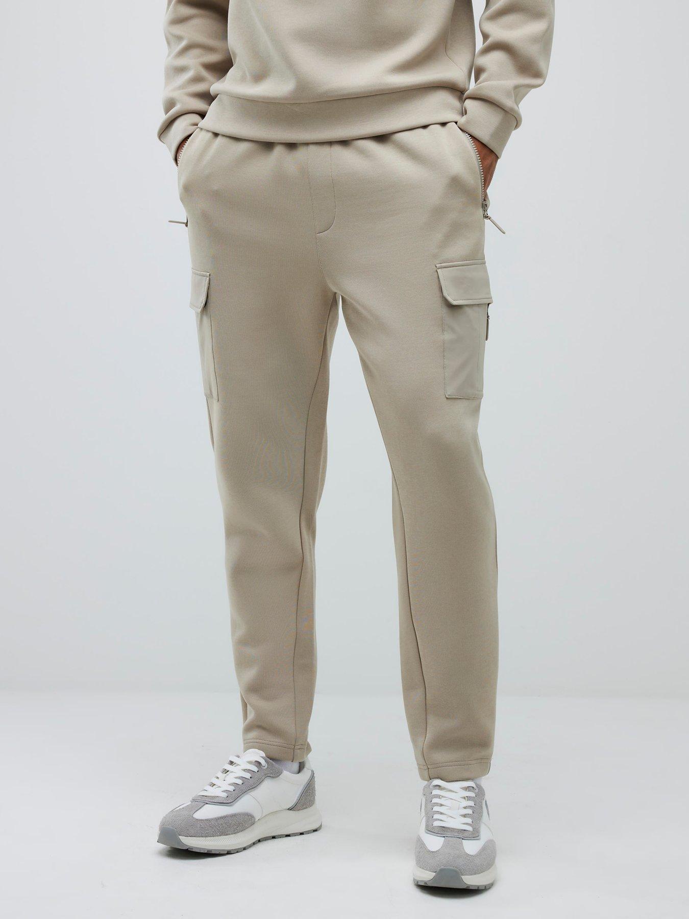 River Island Beige Slim Fit Nylon Hybrid Joggers - Natural