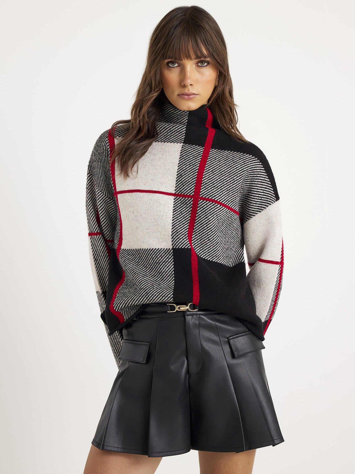River Island Check Print High Neck Jumper - Black